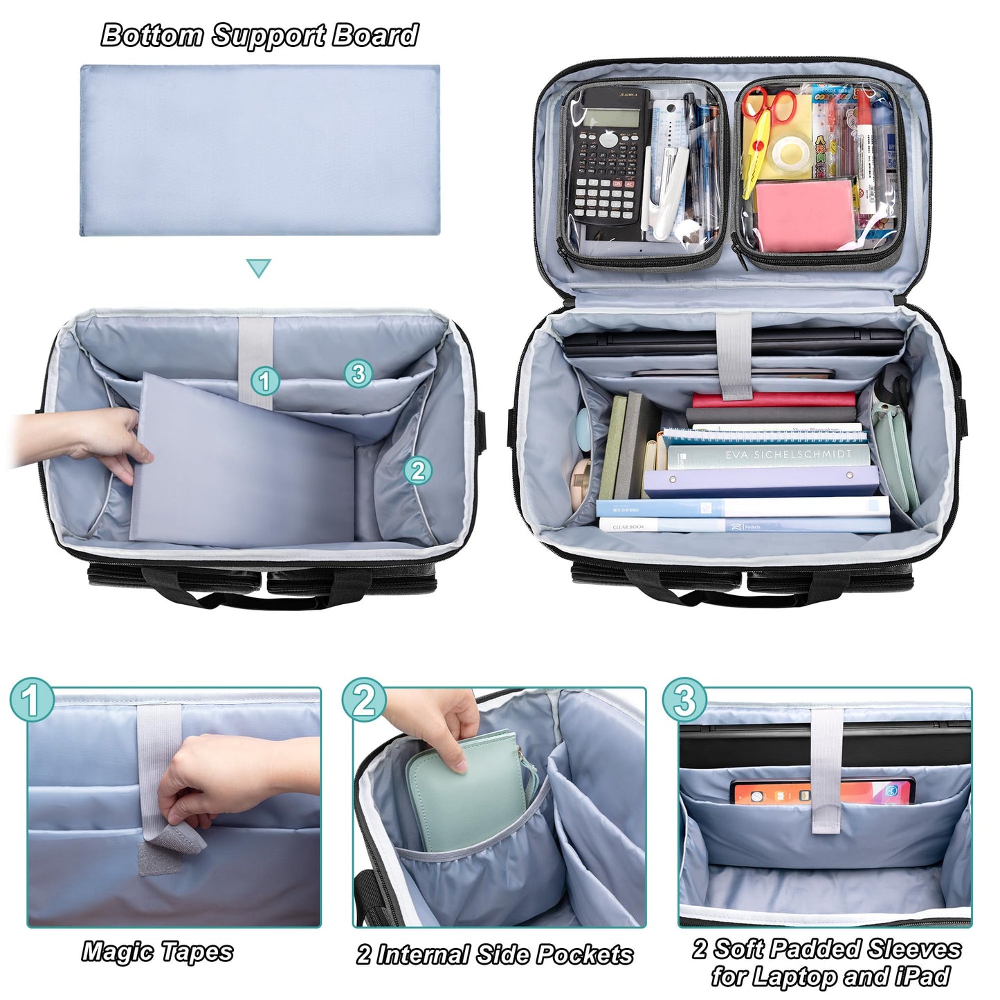 CURMIO Rolling Teacher Tote Bag with Padded Laptop Compartment for up to 15.6 Inches Laptop, Wheeled Teacher Bag for Teaching, Office, Craft or Tutoring Supplies, Gray