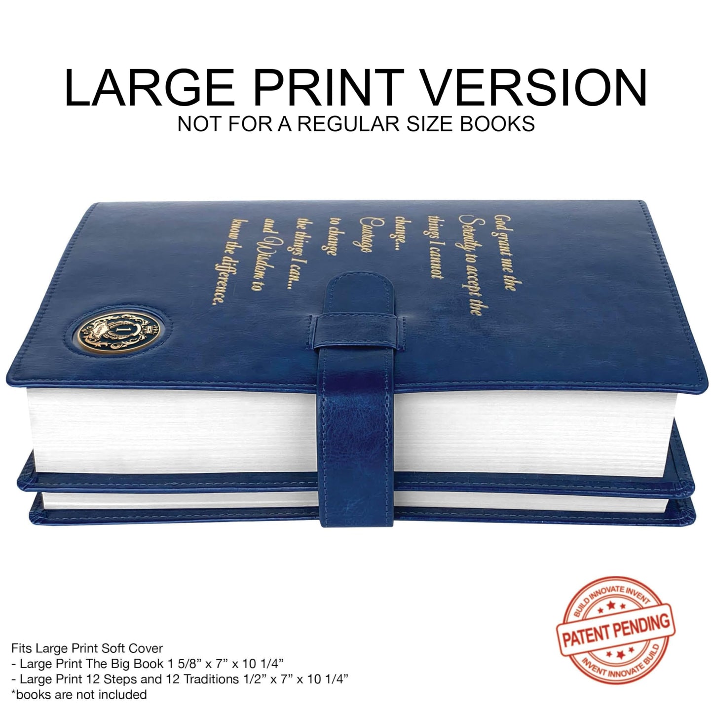 GALILEO® Large Print Double AA Big Book Cover & 12 Steps & 12 Traditions | PU Leather | AA Book Covers for Hardcover | AA Gift | Alcoholics Anonymous | Serenity Prayer (Large Print/Navy Blue)