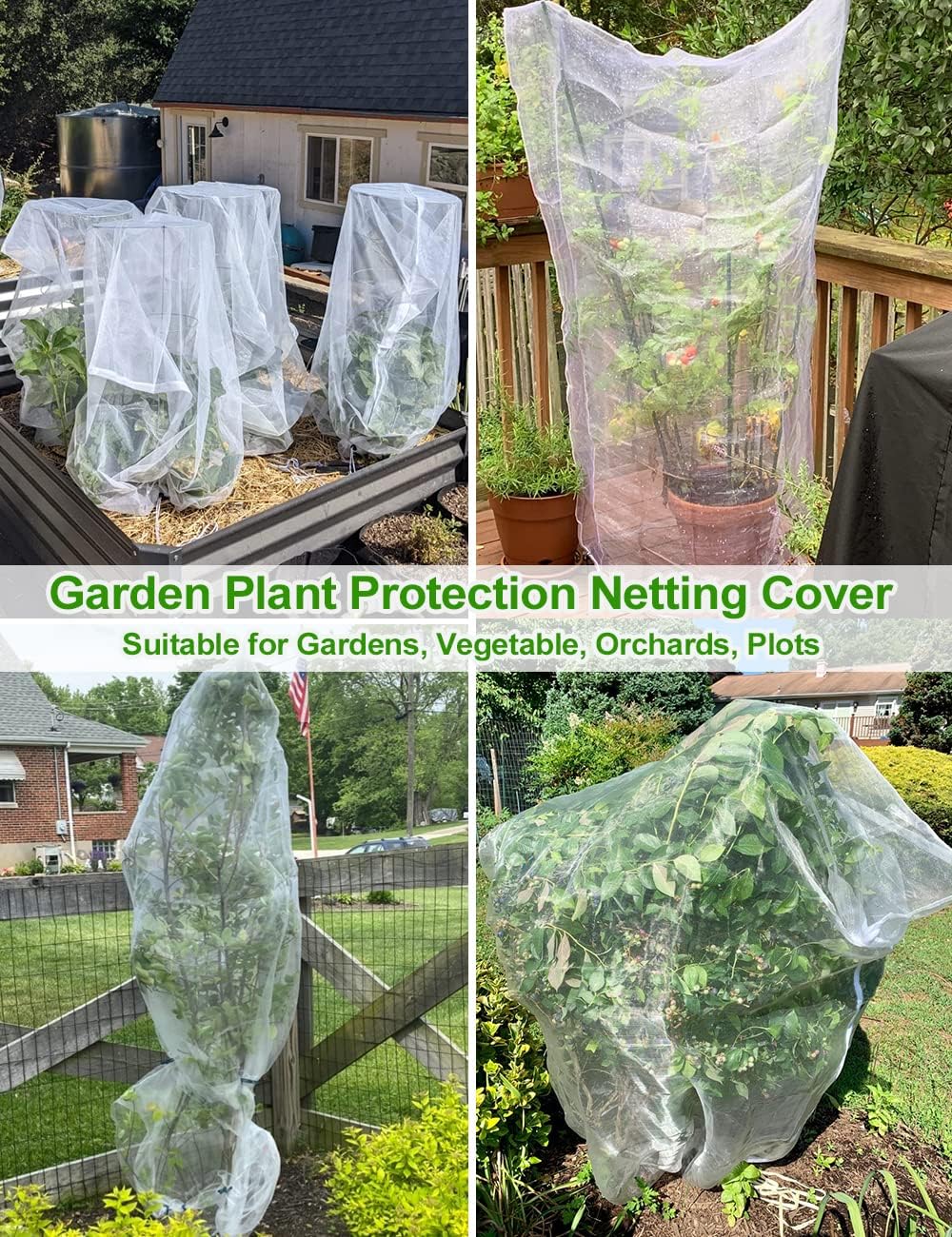 wohohoho 2Pcs 6.6 x 6.6ft Large Fruits Tree Netting, Insect Bird Barrier Tree Net with Drawstring and Zipper, Plant Cover Tree Protection to Prevent Tomato Blueberry Vegetables from Squirrel Bird