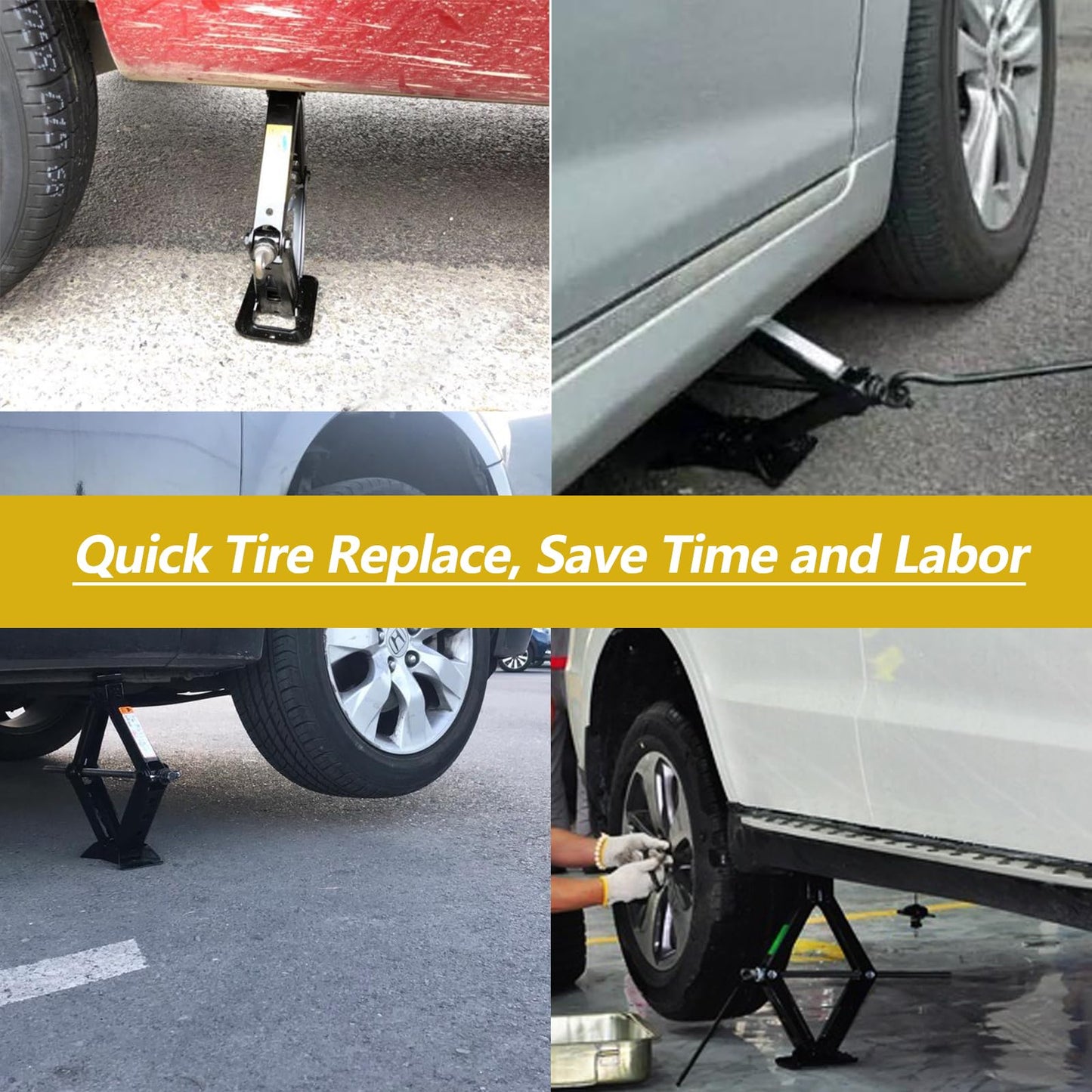Allucky Scissor Lift Jack kit Heavy Duty Lifting Scissor Jack Tire Replacement Tool with Hand Crank Tire Tool Kit Universal Car Emergency Kit (2T-Base Enlarged)