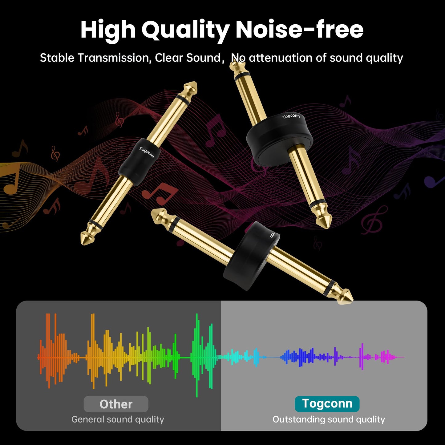 Togconn Gold-Plated Guitar Pedal Effects Patch Connector Coupler 10 Pack，6.35mm to 6.35mm Adapter, Angle 1/4 Quarter Inch TS Mono Male to Male Jack Plug, Audio Converter Premium Quality Series