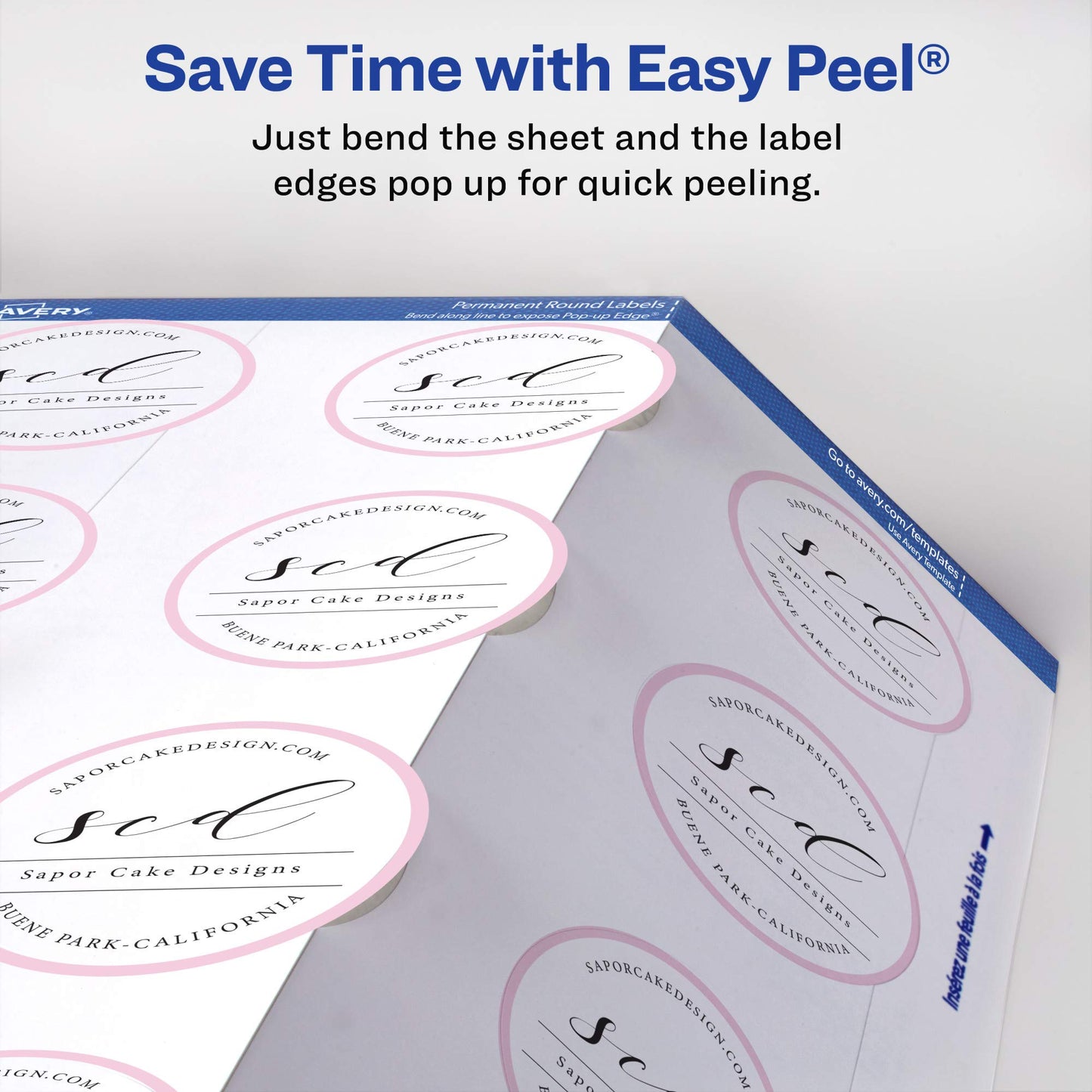 White Print-to-the-Edge Easy Peel Round Labels