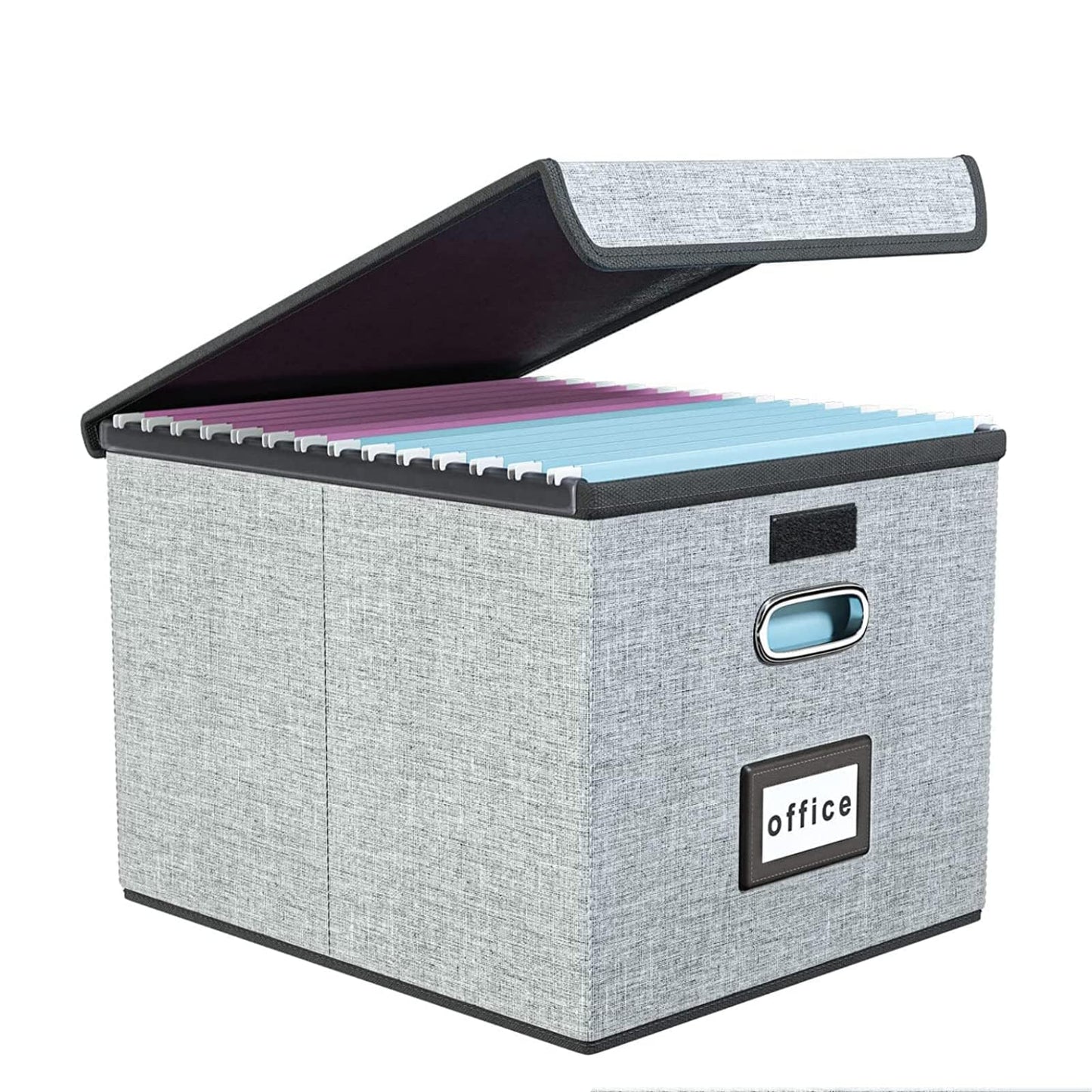 WEIANG Portable File Organizer Box, File Storage Box with Lid, Collapsible Linen Hanging Filing Storage Boxes with Plastic Slide, Durable Hanging File Box for Office/Decor/Home (Gray,2pcs)