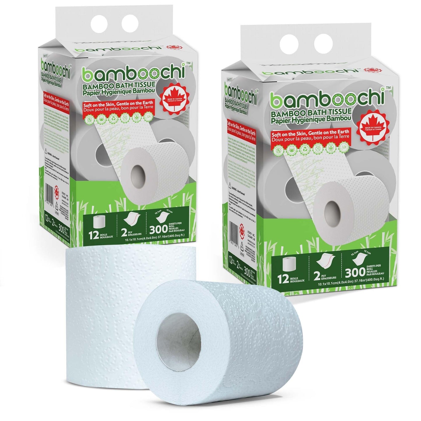 Bamboochi Bamboo Toilet Paper, Septic Safe Toilet Paper 2 Ply 24 Rolls 300 Sheets Per Roll, Soft Unscented Bath Tissue, RV Safe, Eco-Friendly, Non Chlorine, PFAS Free, Proudly Made in Canada