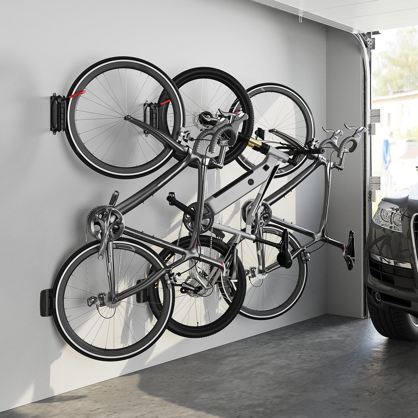 monTEK Swivel Bike Wall Mount – Space-Saving Vertical Bike Rack, Heavy-Duty Garage Bike Hanger, Sturdy Storage Hook Holds Up to 66lbs, Easy to Install, 2 Pack