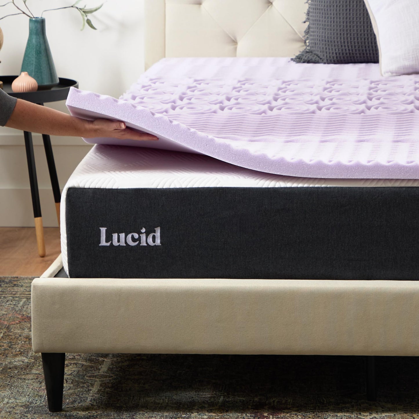 LUCID 2 Inch 5 Zone Lavender Memory Foam Mattress Topper – Calming Lavender – Targeted Convoluted Comfort Zones, Full (LU20FF30ZT)