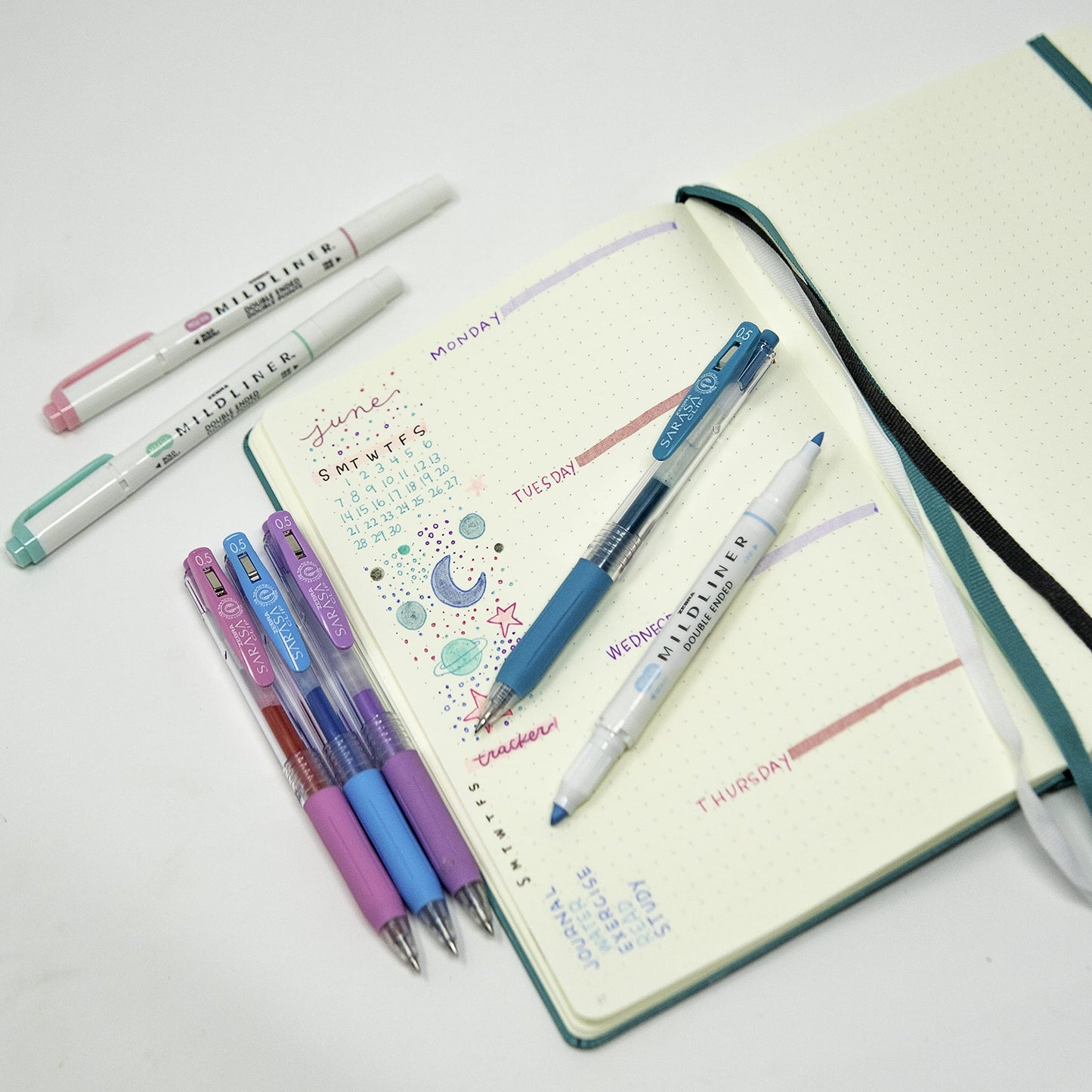 Zebra Pen Journaling Set, 14-Pack Assorted Colours, Includes 7 MILDLINER Highlighters and 7 SARASA Clip Gel Pens, Ideal for Bullet Journals, Planners, and Note-Taking (10014)