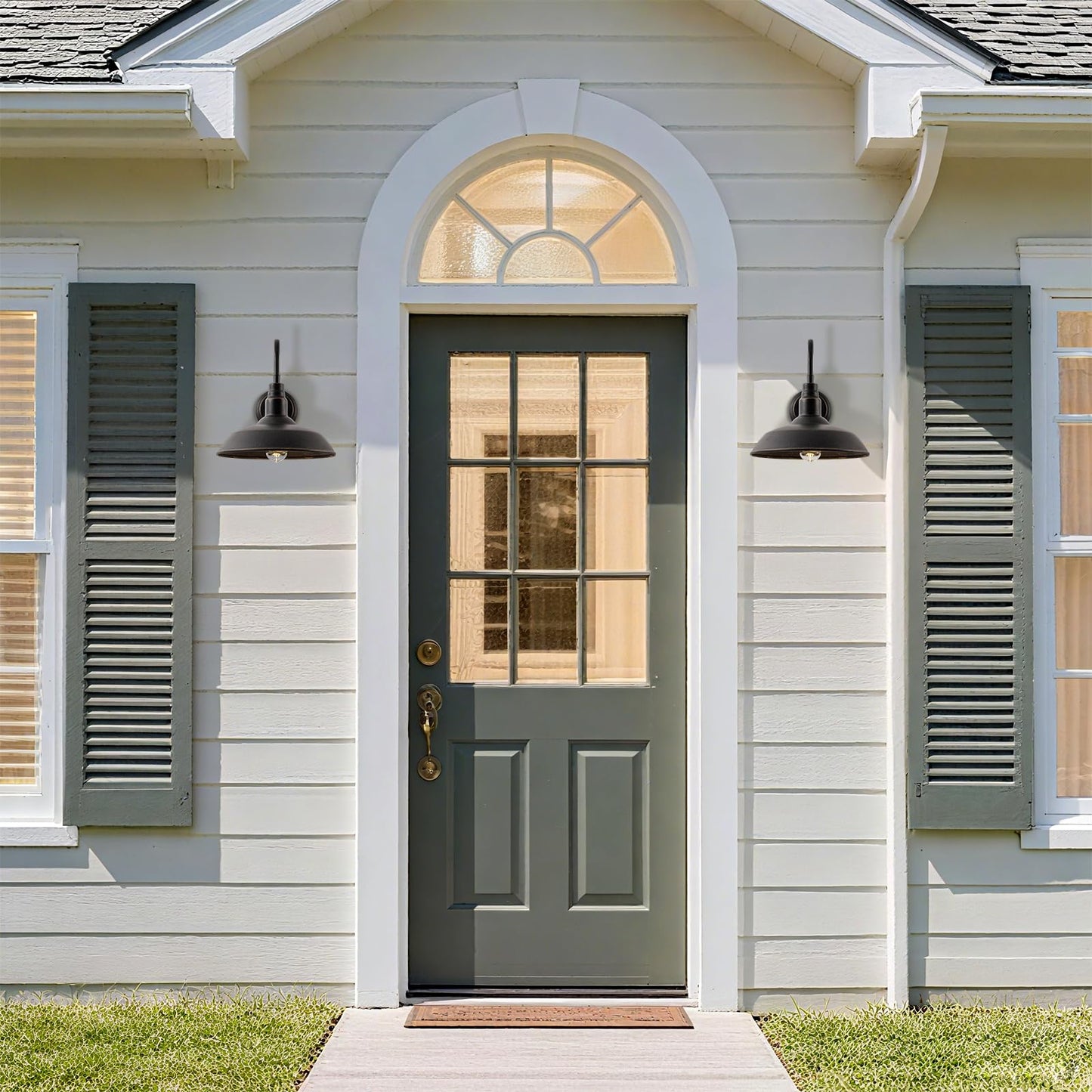 GOALPLUS Gooseneck Outdoor Light Fixture, 10" Dome Exterior Farmhouse Lights for Barn, Bronze Porch Lighting, Gooseneck Wall Sconce for Patio Garage House