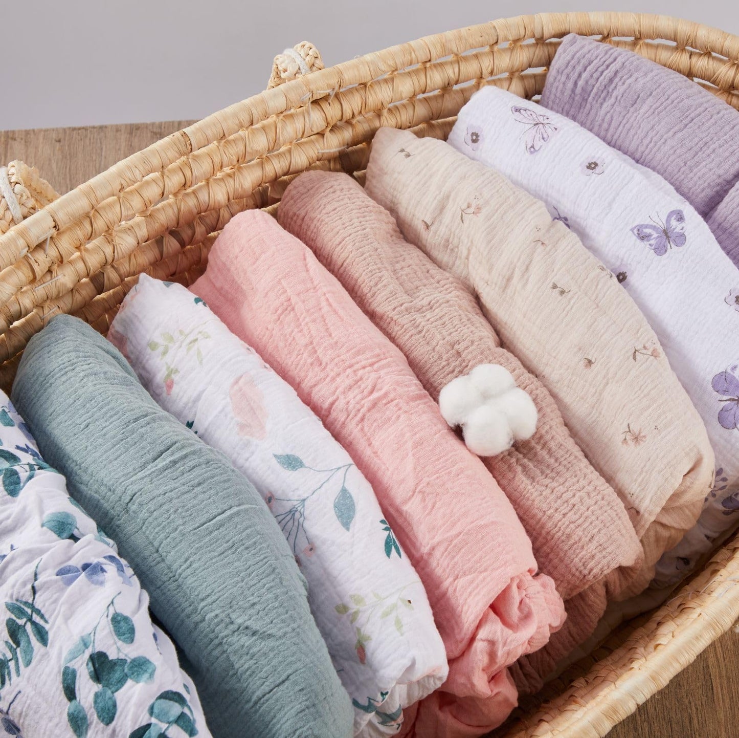 Little Grape Land Muslin Crib Sheets, 100% Cotton Sheets 2 Pack for Standard Crib and Toddler Bed Mattress, 52"x28" Soft Breathable Neutral Crib Sheets Fitted for Boys Girls(Fog Flower)