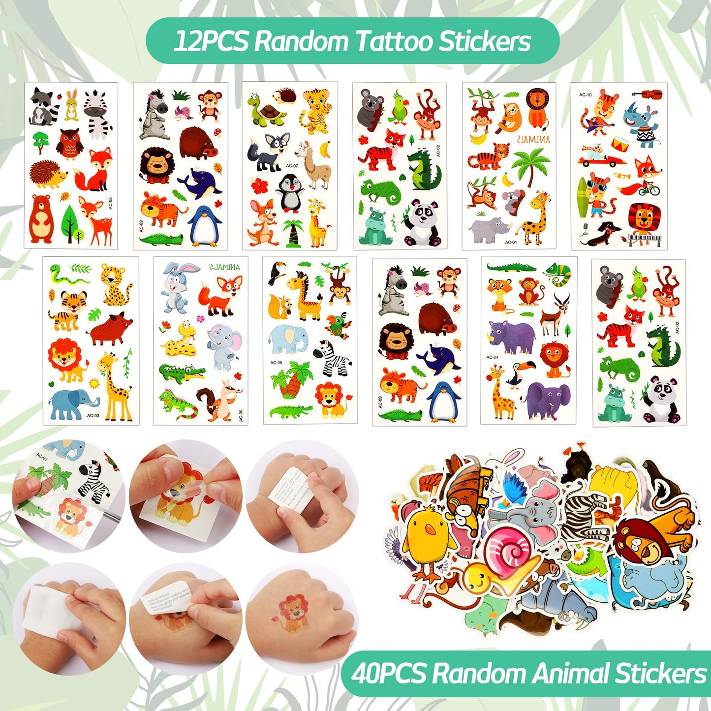 RichSmile 136PCS Jungle Safari Party Favors, Zoo Safari theme Birthday Animal Party Supplies with Treat Bags Slap Bracelets Animal Masks for Kids, Keychains,Stickers as Goodie Bag Fillers