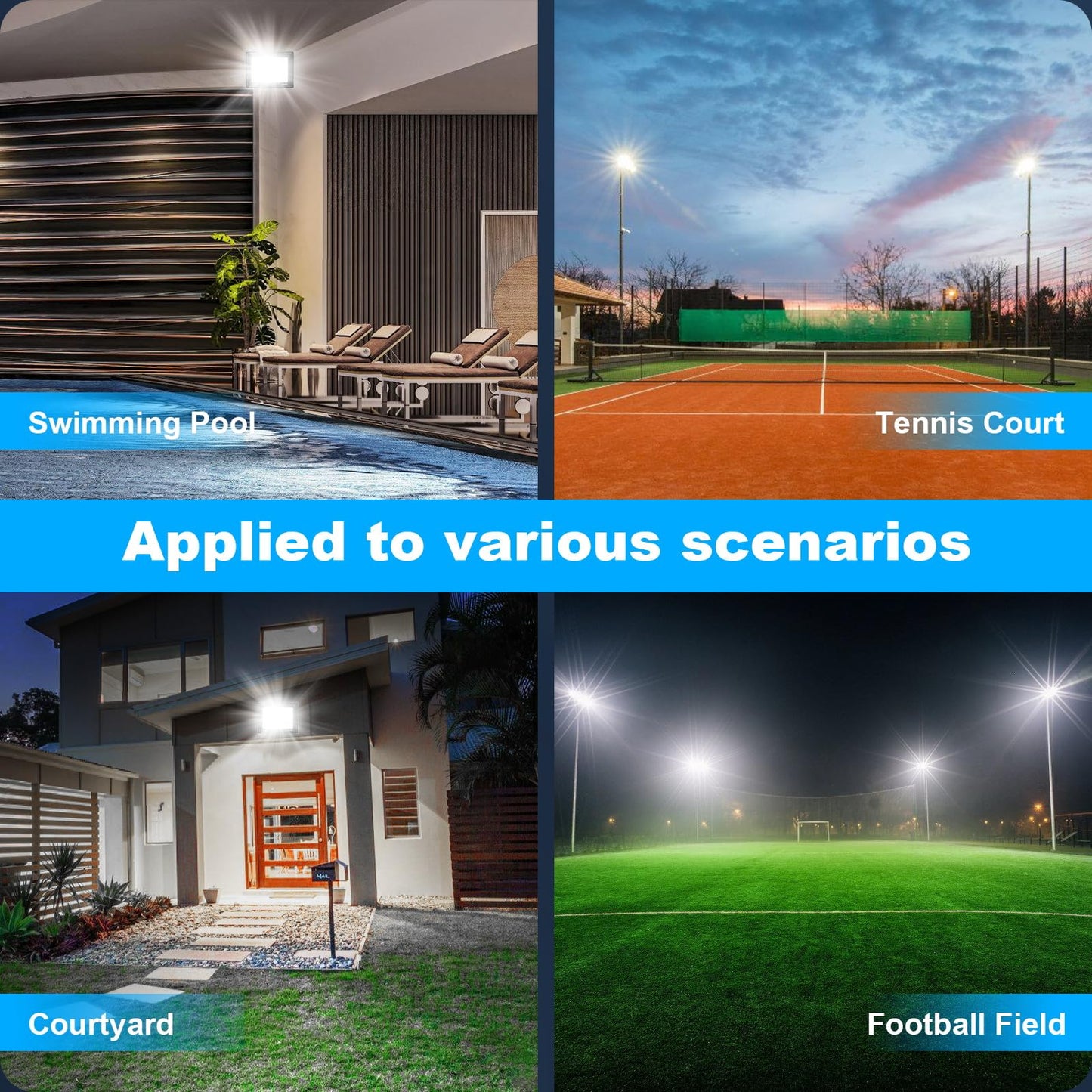 QENLAI - 120W LED Flood Light with Plug, 14400Lm Super Bright Security Lights with 6.5ft Cord, Daylight White IP66 Waterproof Outdoor, Work Spotlight for