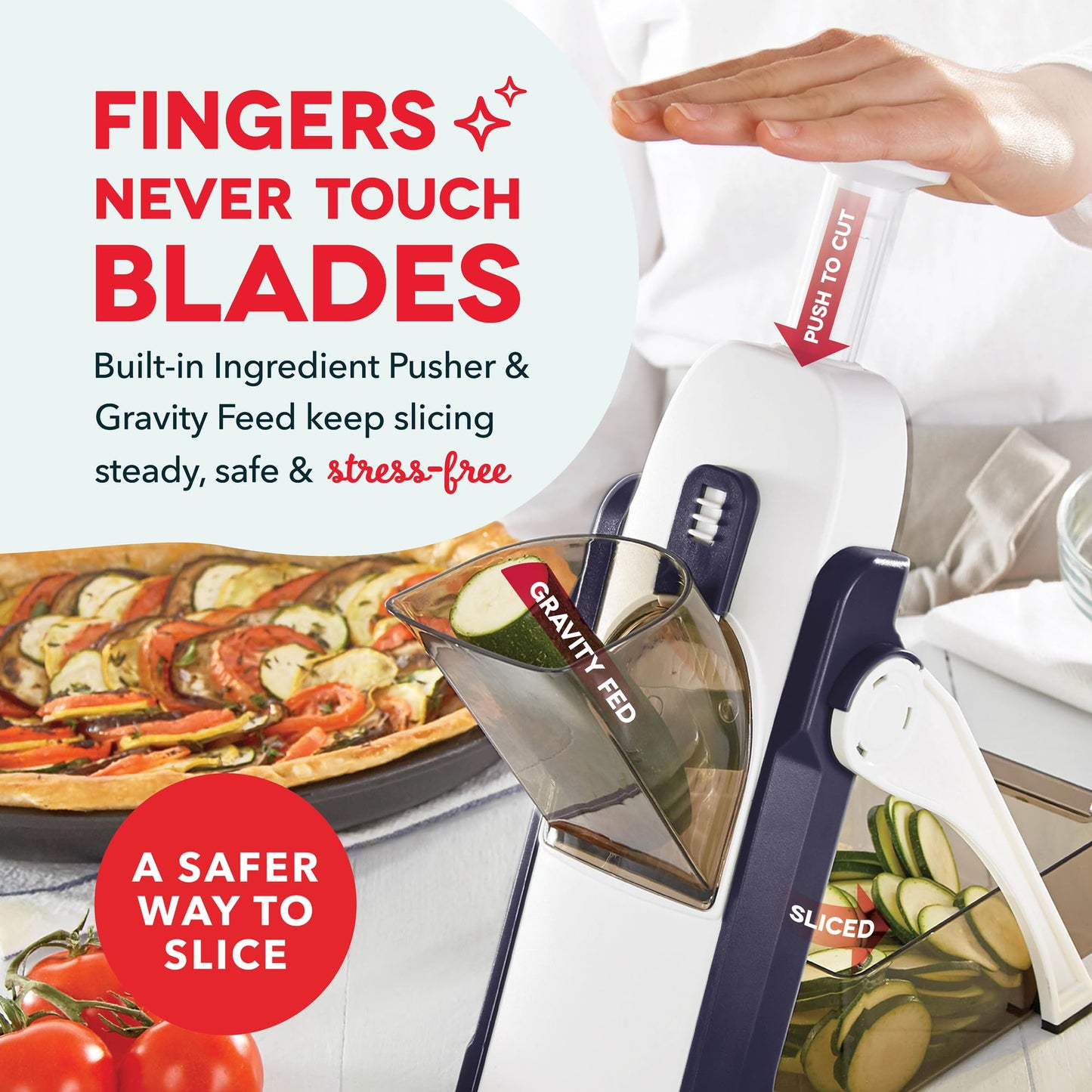Dash Safe Slice Mandoline for Vegetables, Meal Prep & More with 30+ Presets & Thickness Adjuster, Midnight Navy