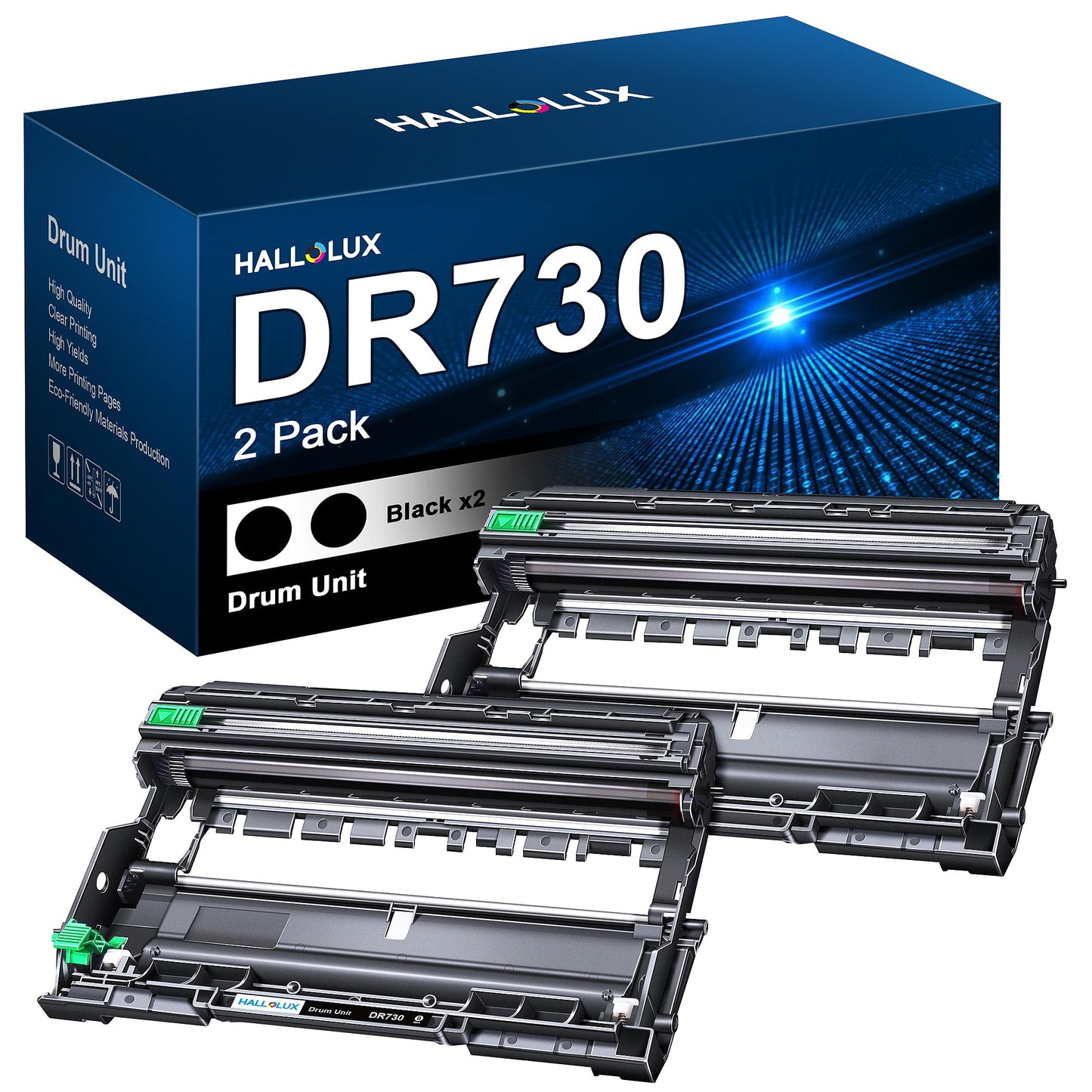 HALLOLUX DR730 DR 730 Drum Unit 2 Pack Replacement for Brother Dr730 DR-730 use with TN760 / TN730 Toner Cartridge to use with Brother HL-L2350DW HL-L2370DW MFC-L2710DW HL-L2390DW HL-L2395DW