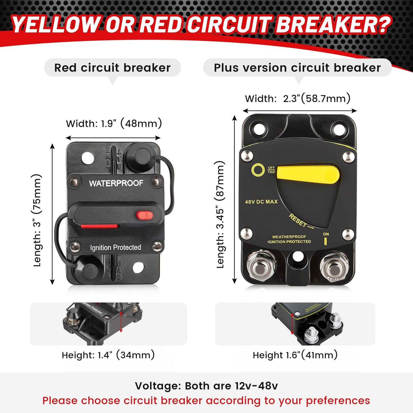 RED WOLF BS6060 60A Amp Circuit Breaker W/Manual Reset Switch DC 12-48V for Car Audio RV Marine Boat Truck Trolling Motors Stereo Audio Electronic Battery Solar System Waterproof