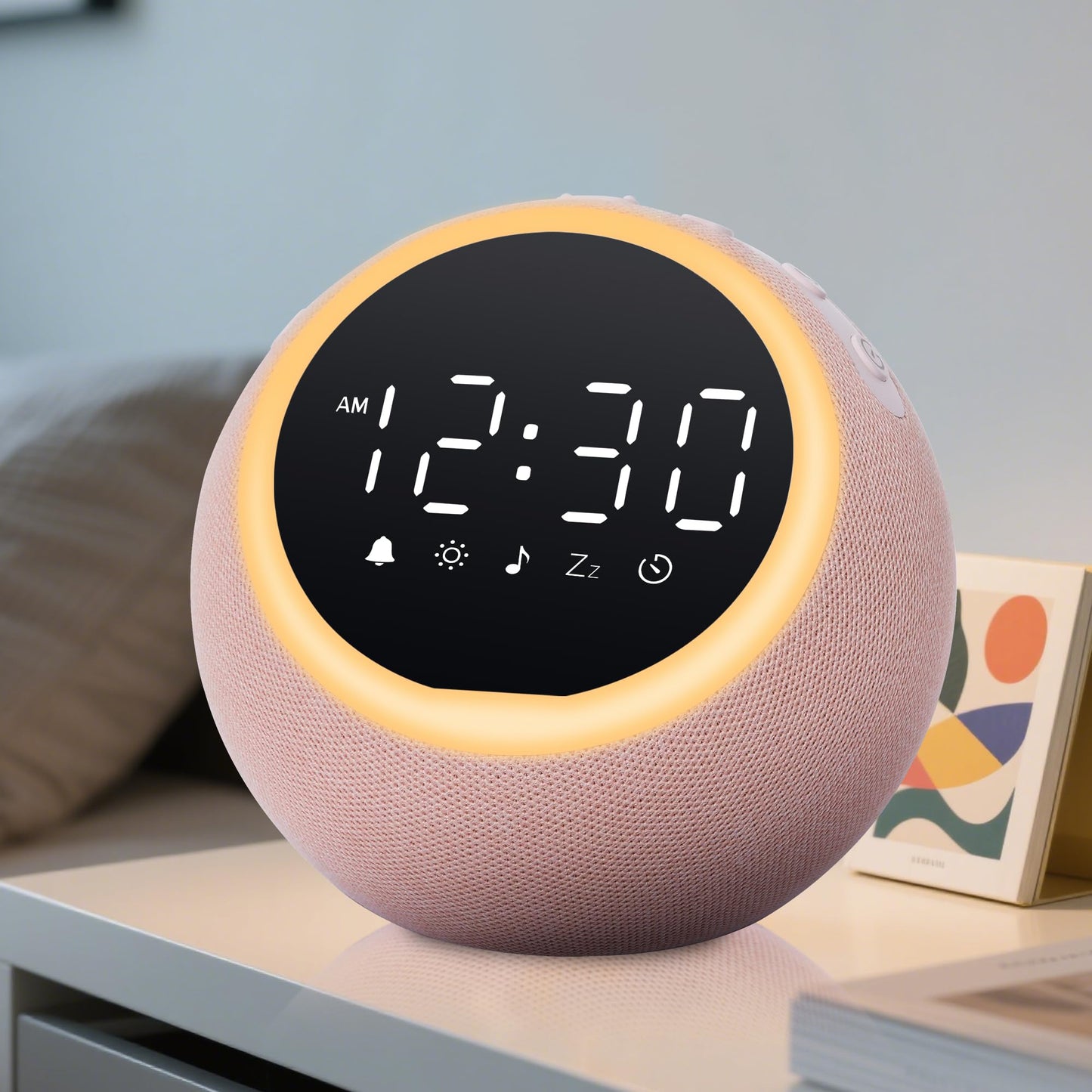 Mee 2ou Smart Alarm Clock for Bedrooms, Digital Alarm Clock with White Noise Machine, 25 Sounds, Snooze, Sleep Timer, Adjustable Volume for Kids, Adults, Heavy Sleepers, Pink