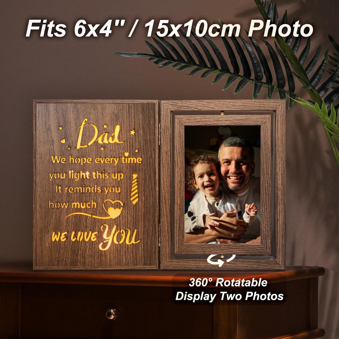 Dad Light Up Picture Frame Fathers Day Birthday Dad Gifts from Daughter Son, Holds 2 4x6 Photos