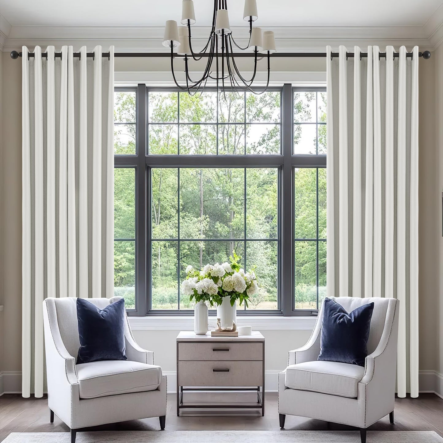 100% Blackout Curtains 108 Inches 2 Panels Thermal Insulated Black Out Linen Curtains for Bedroom Living Room Darkening Treatments Bronze Grommet Top Linen Drapes 52x108 Inch Ivory Natural Cream