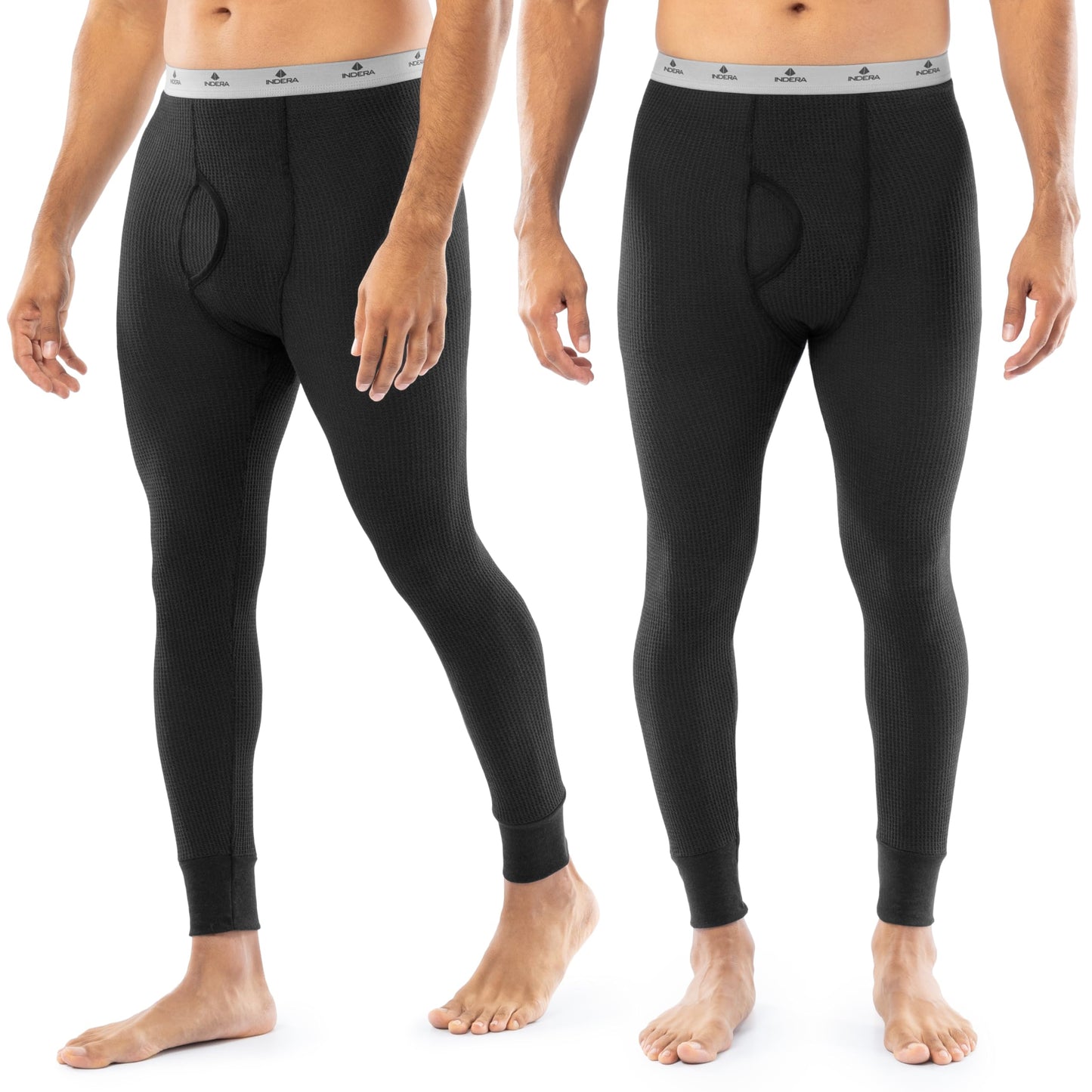 Indera Men's Traditional Long Johns Thermal Underwear Pant, Black, XL - Pack of 2