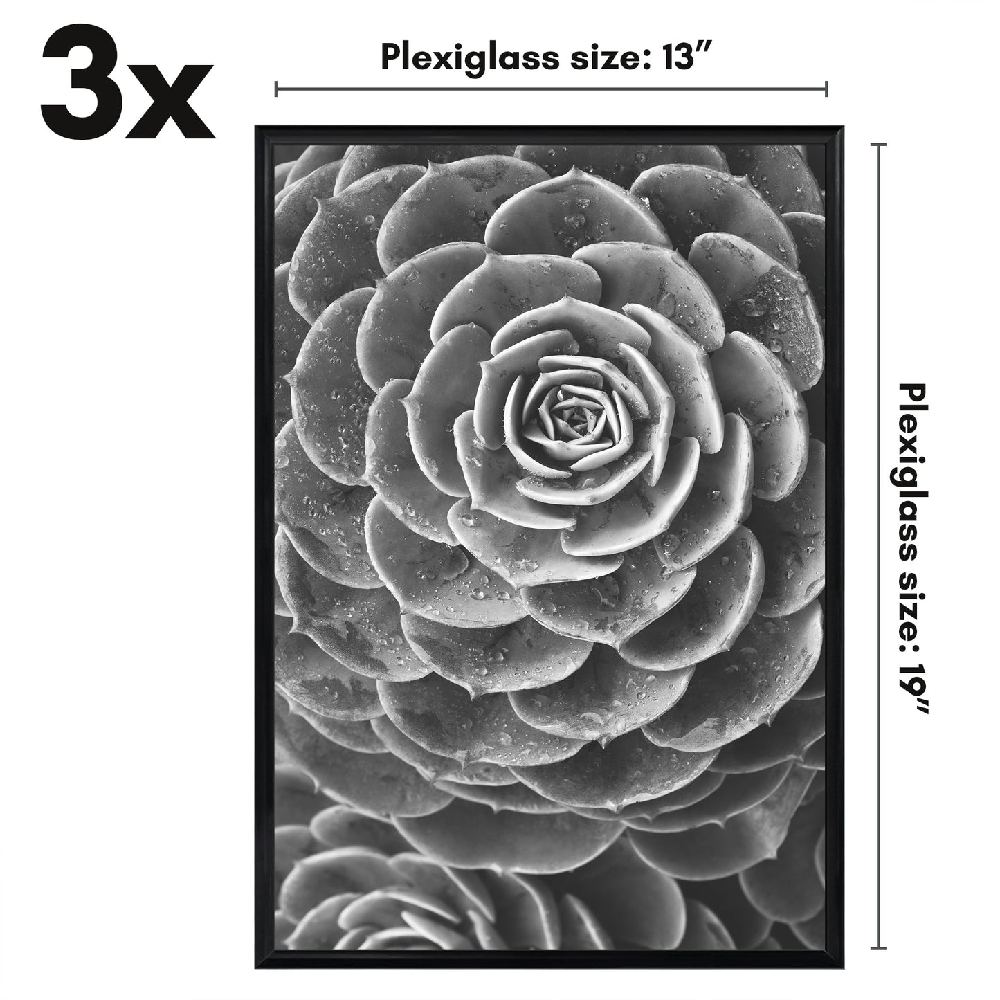 Americanflat 13x19 Picture Frame with Polished Front Cover - Set of 3 - Slide-In Photo Frame with Buildable Molding - Fusion Collection - Picture Frames for Wall Display - Black