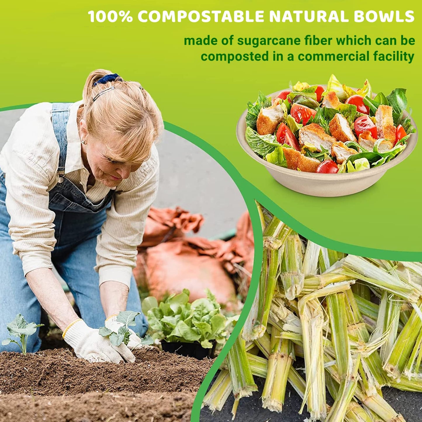 Disposable Paper Bowls 32oz Heavy Duty, 100 Pack Eco-Friendly Compostable Bowls, Party Serving Bowls for Salad, Ice Cream, Dessert and Hot Soup, Biodegradable Bowls Made of Sugarcane