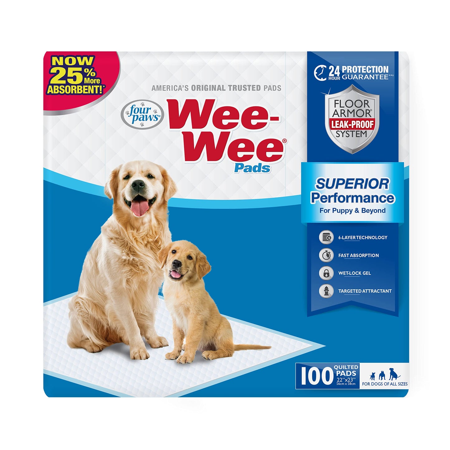Four Paws 100202089 Wee-Wee Pads, 100-Count, Brick Pack Bag