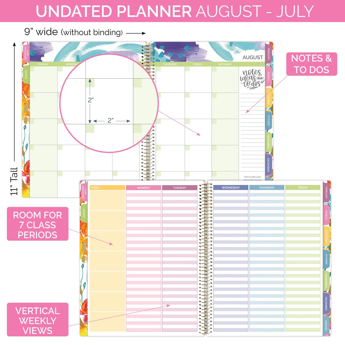 bloom daily planners Undated Academic Year Teacher Planner & Calendar - Lesson Plan Organizer Book with Frosted Cover (9" x 11") - Teacher With a Plan