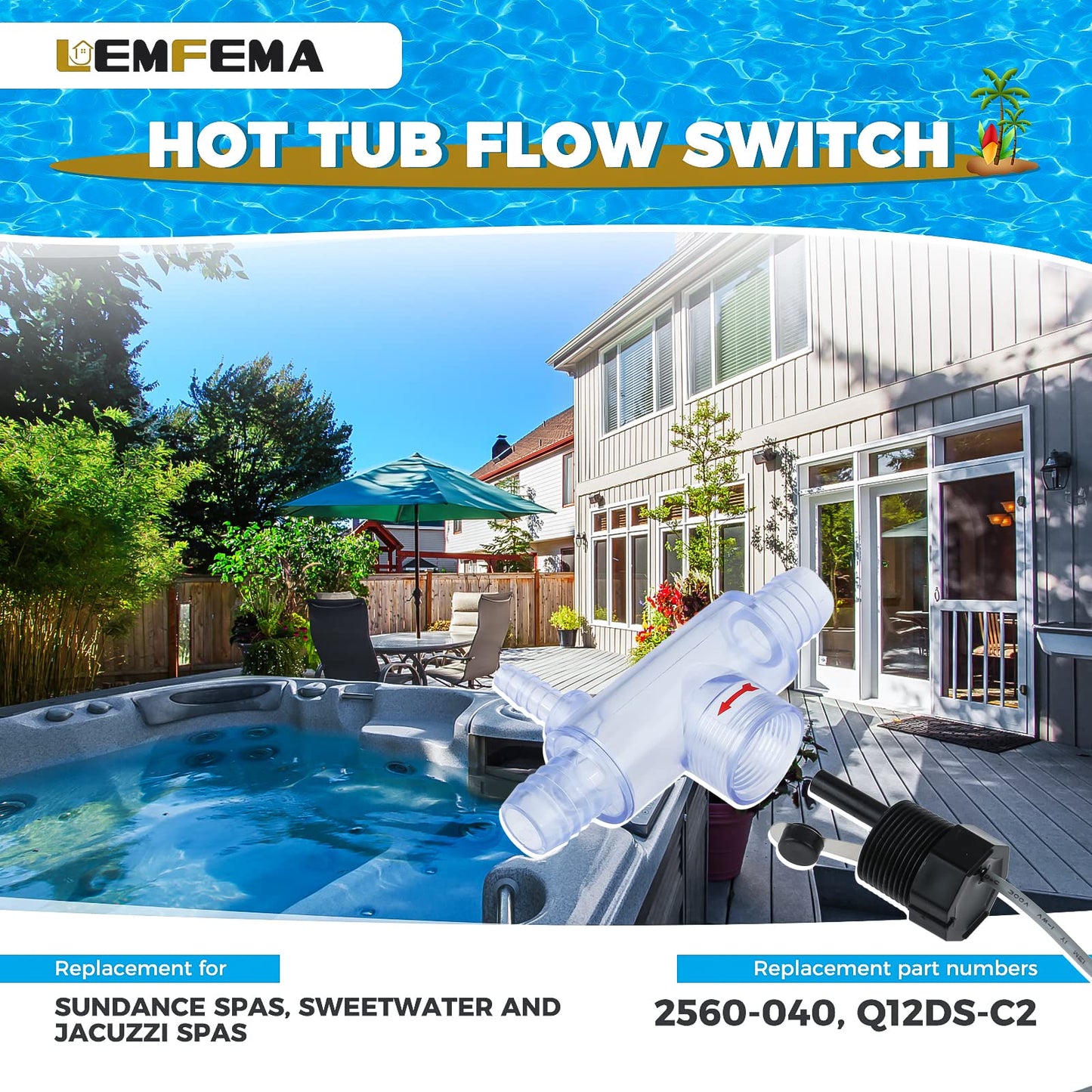 Lemfema 2560-040 Flow Switch Complete Assembly Replacement Part for Sundance Spas, Jacuzzi Hot Tub and Sweetwater Spas, Q-12DS-C2