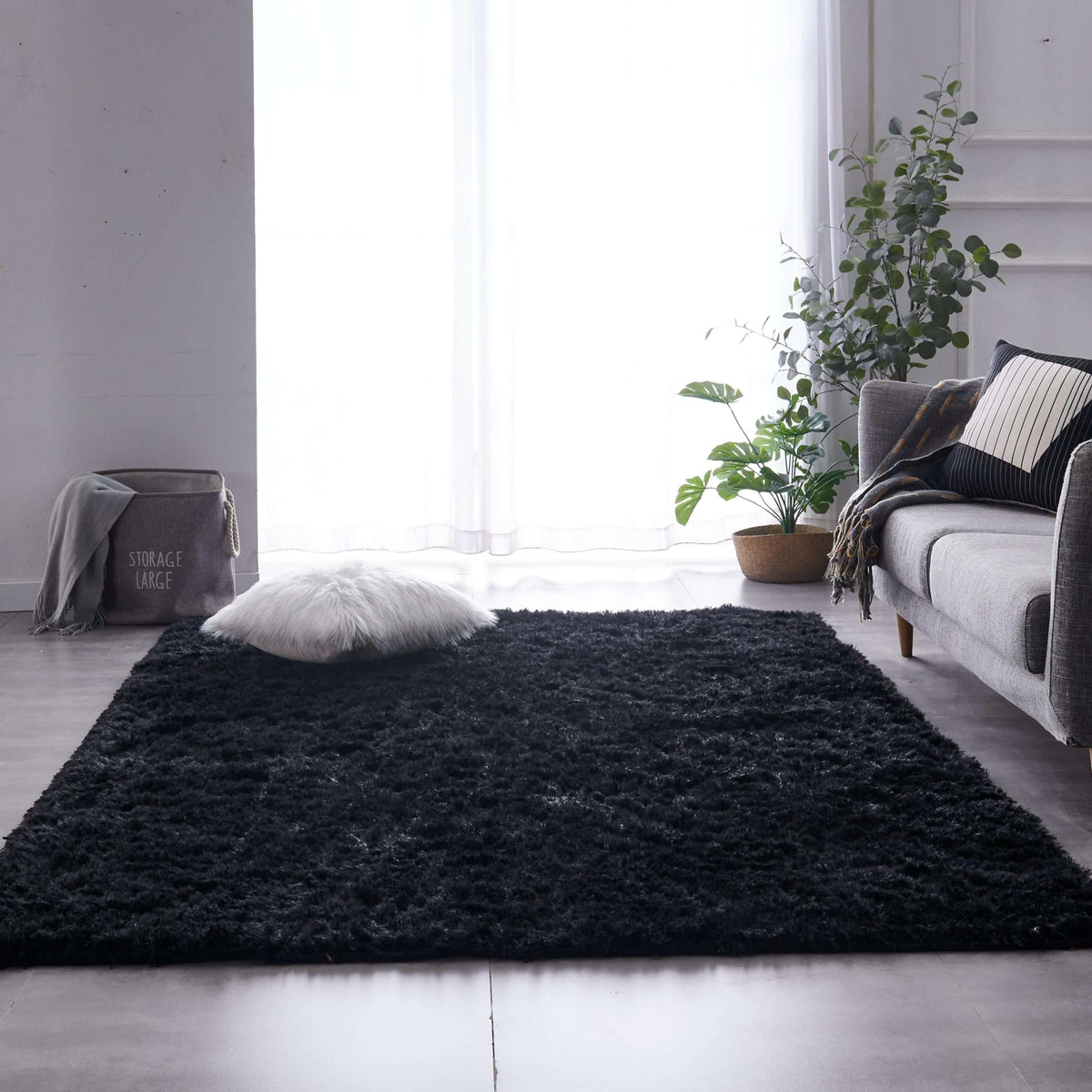 BRICHOEE Shaggy Area Rug, 5x7 Ft Black Upgrade Anti-Skid Durable Rectangular Cozy, High Pile Soft Throw Rug for Nursery Living Room