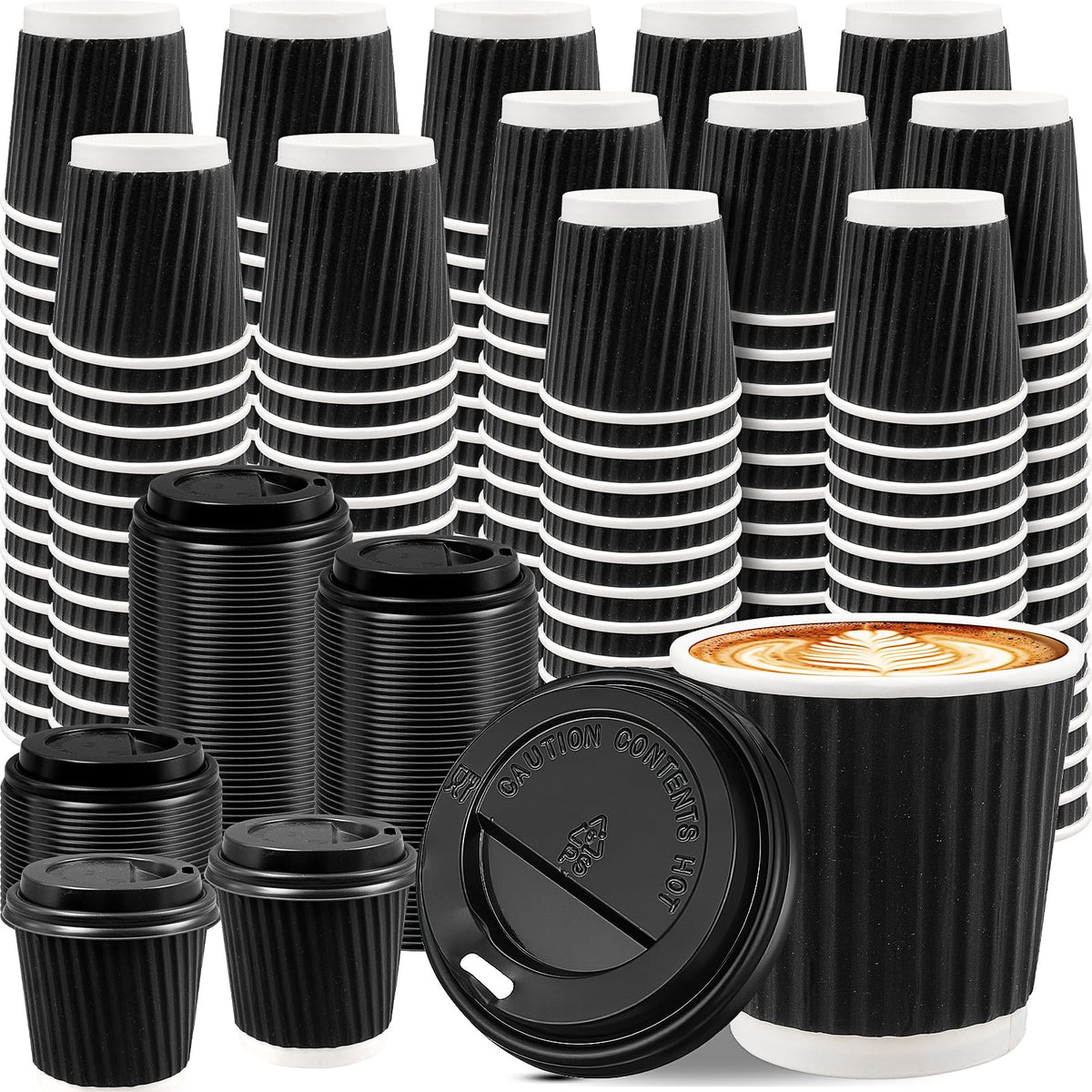 100 Set Paper Espresso Cups with Lids, 4oz Disposable Coffee Cups, Small Hot Drink Tea Cup, Insulated to Go Coffee Cups for Cocoa, Hot Chocolate, Milk, Iced Tea, Cold Drinks, Juice, Water - Black