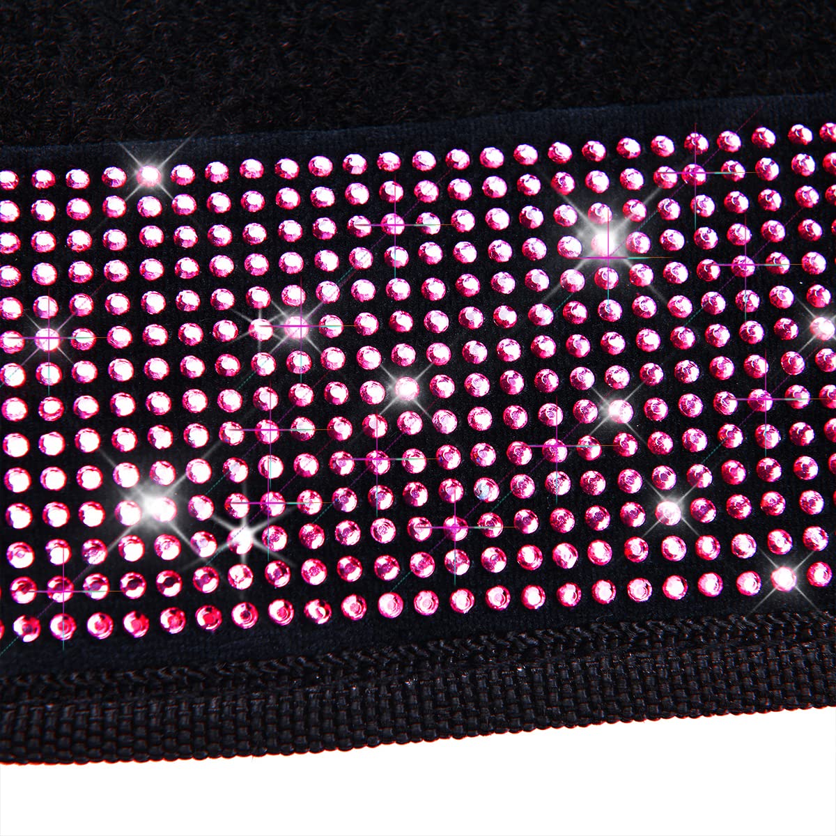 CAR PASS Shining Rhinestones Carpet, Bling Crystal Diamond Sparkly Glitter Car Floor Mat, Anti-Slip PVC Heel Pad Automotive Universal Fit for SUV Sedan Car Van, 4pcs for Girl Cute Women (Black Pink)