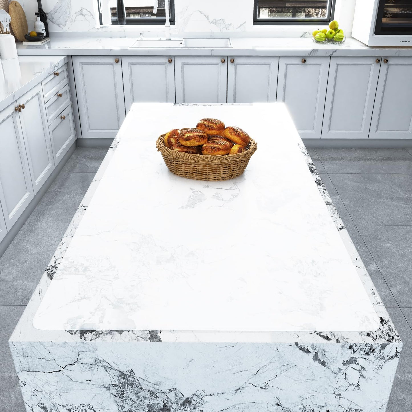 Warome Silicone Mat,47"x 23" Silicone Mats for Kitchen Counter, Waterproof Heat Resistant Mat, Extra Large Countertop Protector, Nonstick Baking Mat,Shipped No Creases- White Translucent