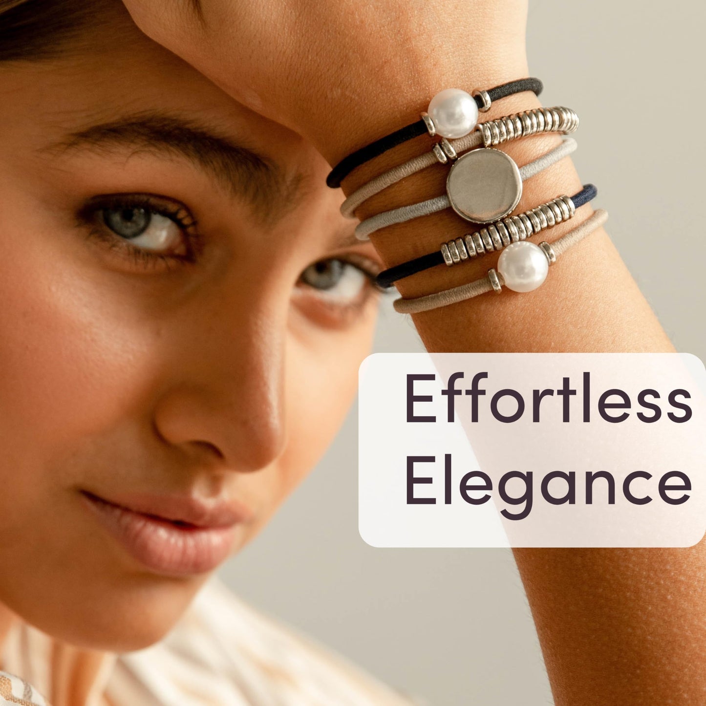 By Lilla Tulip Mini Stack Elastic Hair Ties and Bracelets | Set of 5 Hair Tie-Bracelets | Hair Accessories for Women | No Crease Hair Ties & Women’s Bracelets (White Pearl / Pink / Yellow / Gray / Nude)