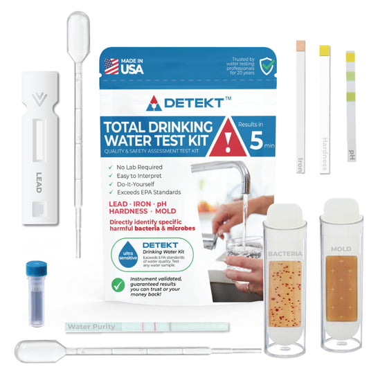 #1 Made-in-USA Water Test Kit by Detekt® – Ultra-Sensitive Microbial & Chemical Screening – DIY Testing for Lead, Bacteria, Mold, pH, Hardness, Iron & All Microbes – No Lab Needed – Tap & Well Water