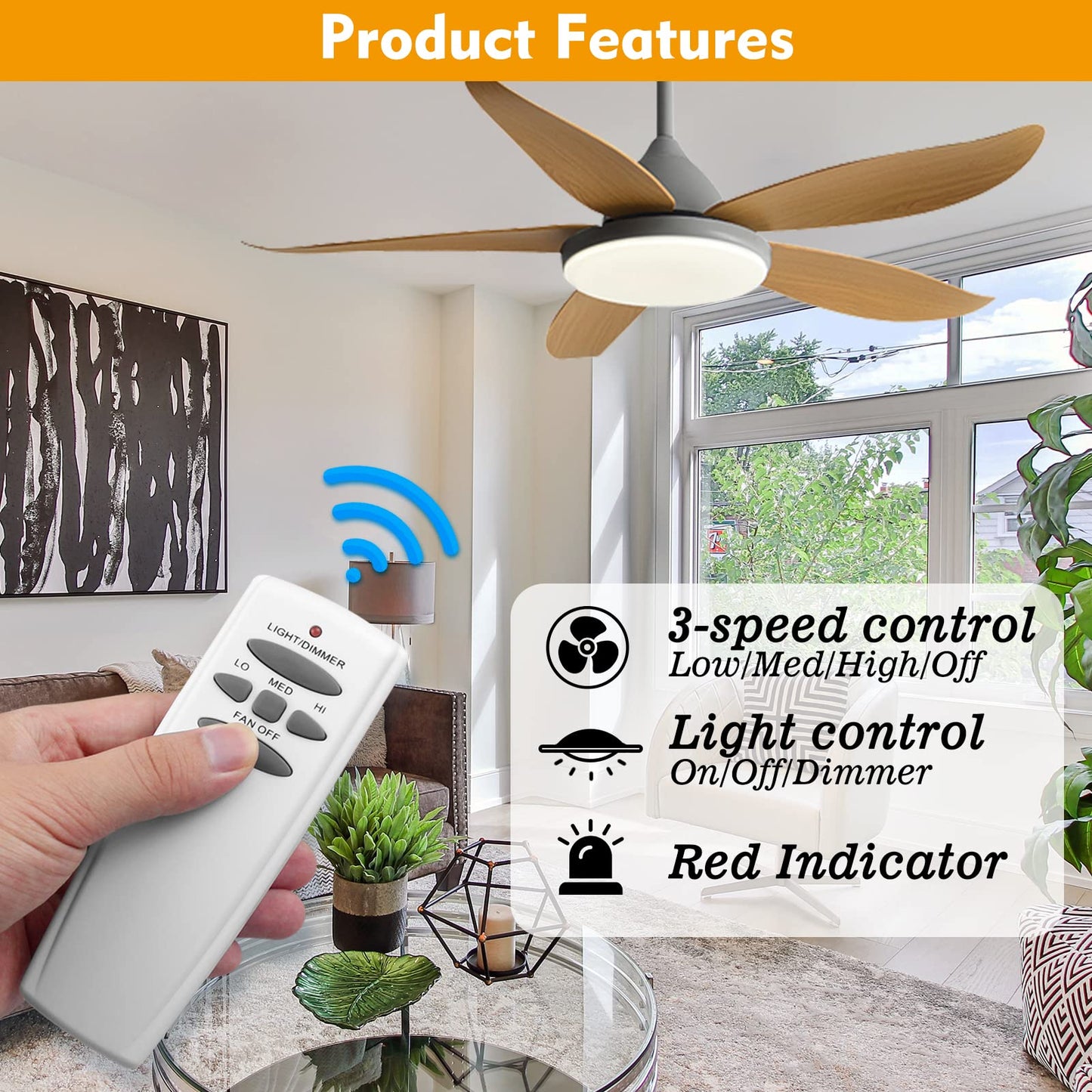 Universal Ceiling Fan Remote Control Kit with dimmer for AC 3-Speed Ceiling Fan Replacement for Hampton Bay Harbor Breeze Hunter UC7078T Fan-HD5 L3H2010FANHD RR7079T CHQ7078T FAN28R Fan-HD Kit