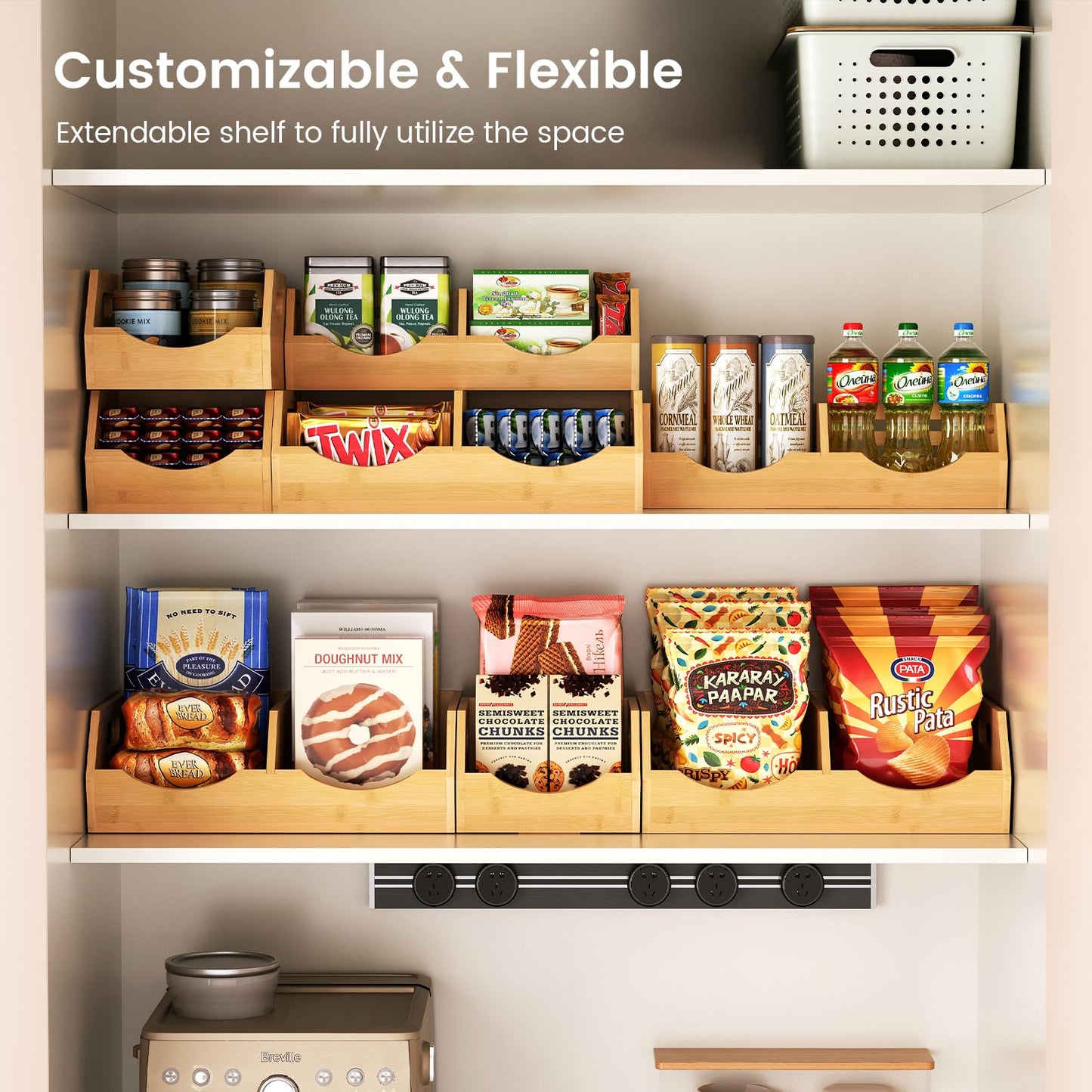 Bamboo Potato Onion Storage Bins Natural Brown, 3 Tier Stackable Ventilated Kitchen Organizer for Pantry, Countertop, Bathroom, Space-Saving, Easy Access Handle