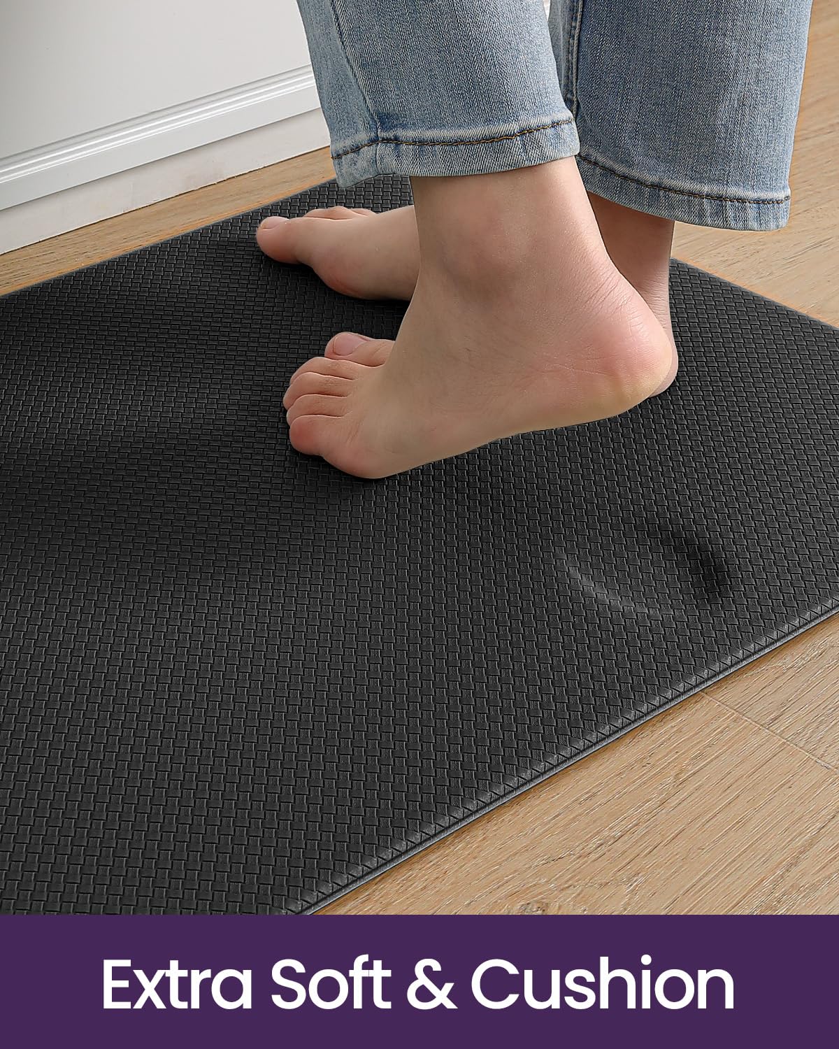 DEXI Kitchen Rug Anti Fatigue Mats for Floor, 24x86 Non Skid Cushioned Comfort Standing Desk Waterproof Runner, Black
