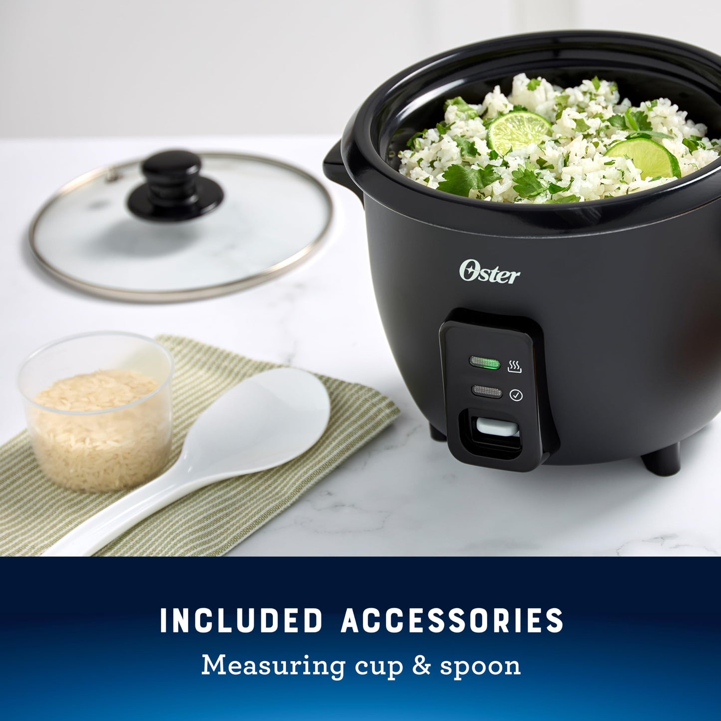 Oster 6-Cup Rice Cooker, Small Electric Rice Maker, Automatic Keep Warm, Nonstick Inner Pot, Black