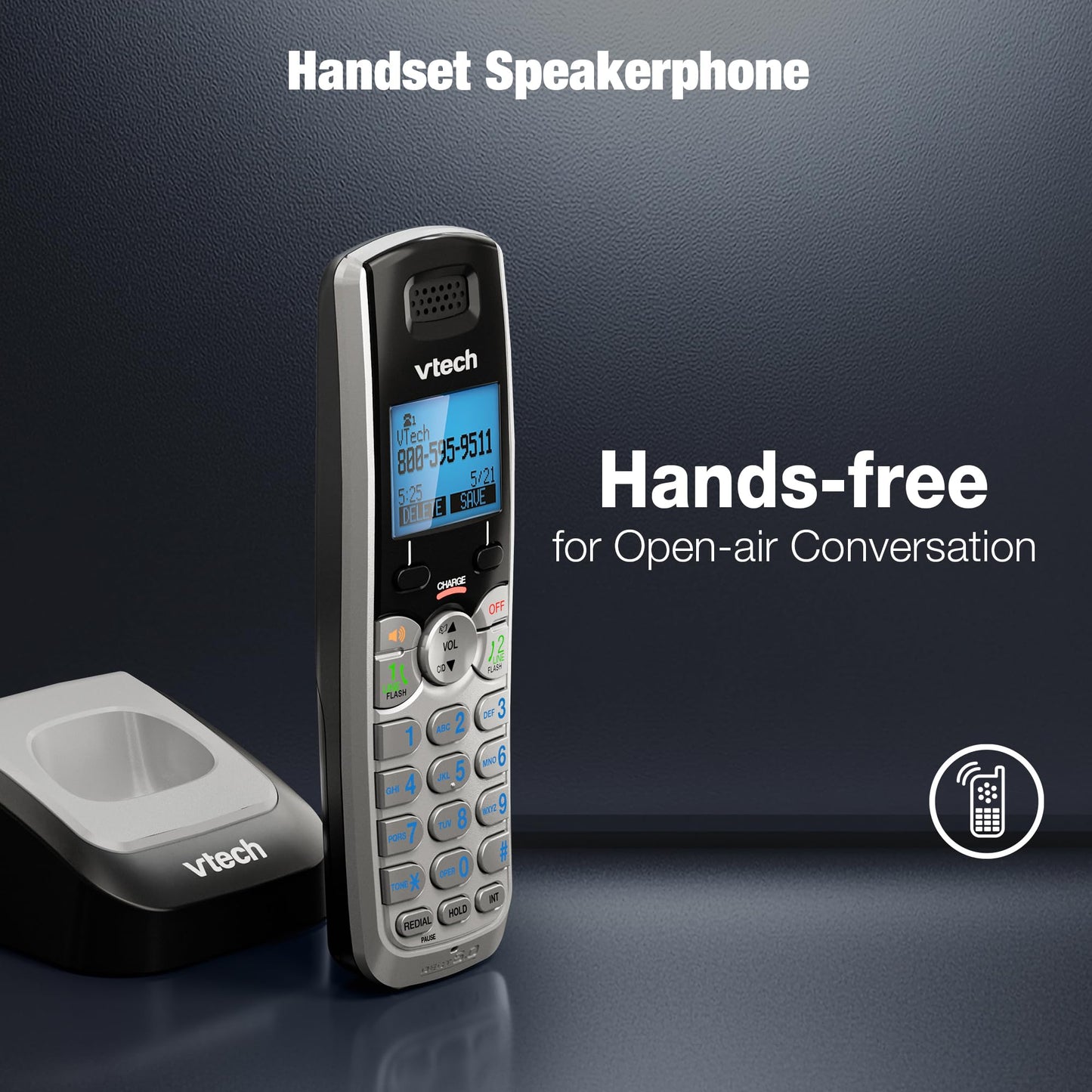 Vtech DS6101 VTech Accessory Cordless Handset, Silver/Black | Requires a DS6151 Series Phone System to Operate