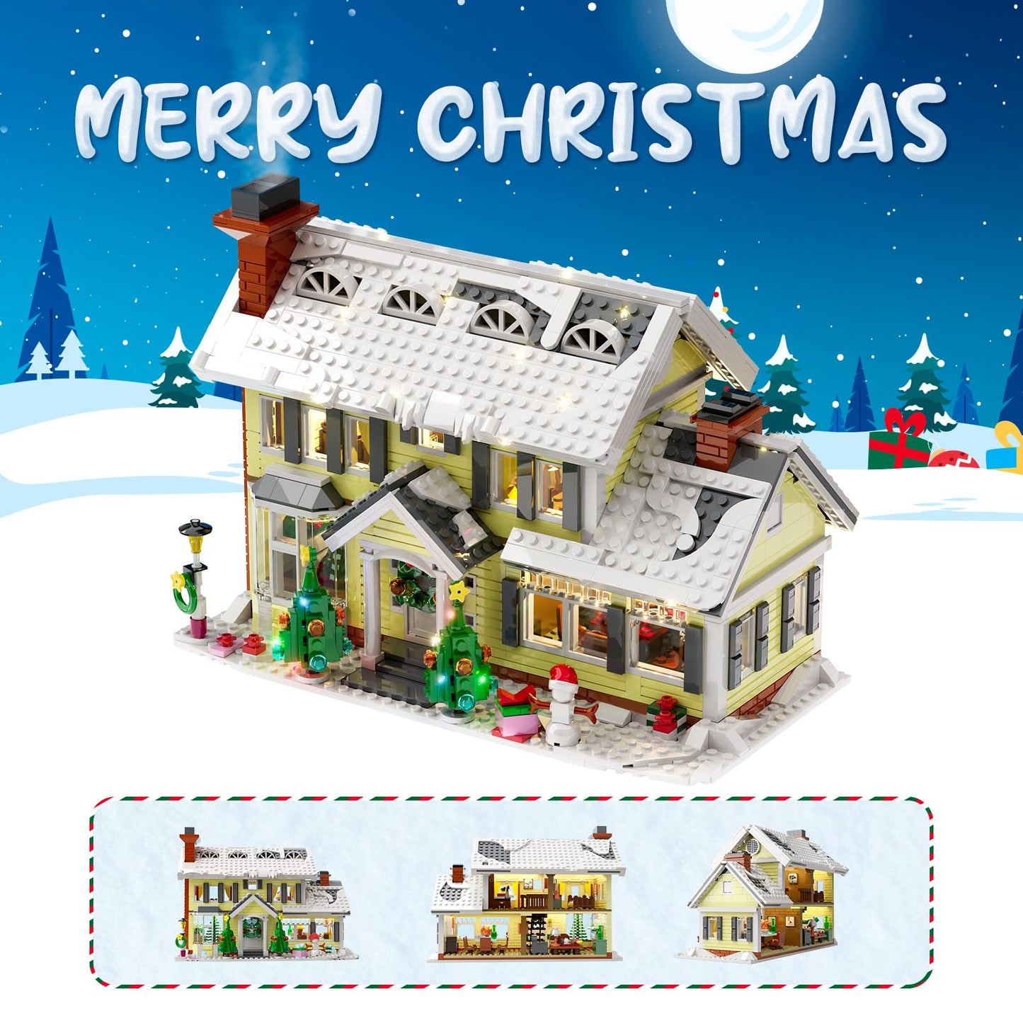 Christmas Holiday House Building Set,LED DIY Christmas Holiday Snow Village,Christmas House,Compatible with Lego,Gifts for Family and Friends(1156pcs)