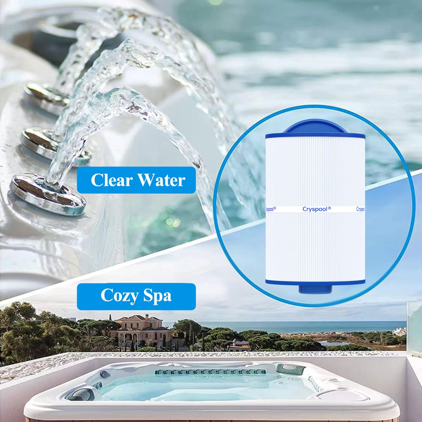 Cryspool 05015 Filter Compatible with 5CH-35, PMAX50P4, PAS35P, 108868, FC-0300, SD-00780, 35 Sq. Ft Spa Filter Cartridge, 2 Pack