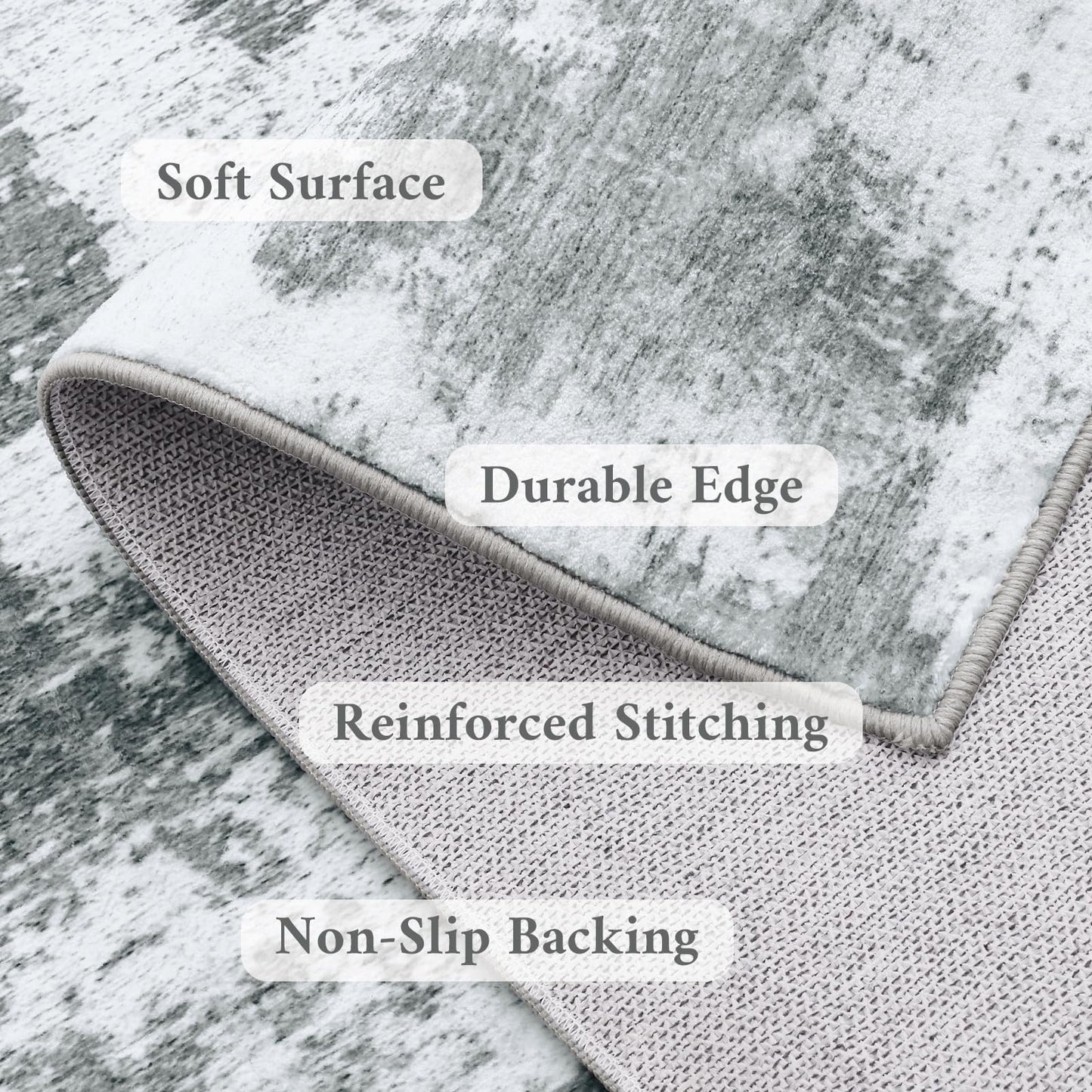 OLANLY Modern Abstract Area Rugs for Living Room, 5x7 Non Slip Machine Washable Rug, Lightweight Low Pile Floor Carpet for Bedroom, Dining Room, Nursery, Home Office, Entryway Rugs, Grey