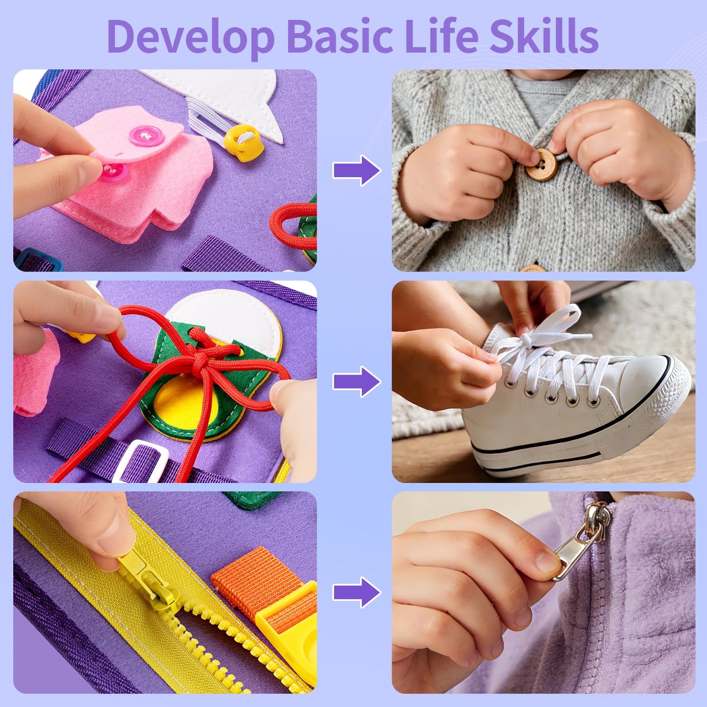 Toddler Busy Board Montessori Toys, 12-Page Busy Book, Quiet Educational Activity Book, 24 in 1 Learning Sensory Toys for Motor Skills, Travel Toy for Car Airplane, Girl Birthday Gift (Mermaid)