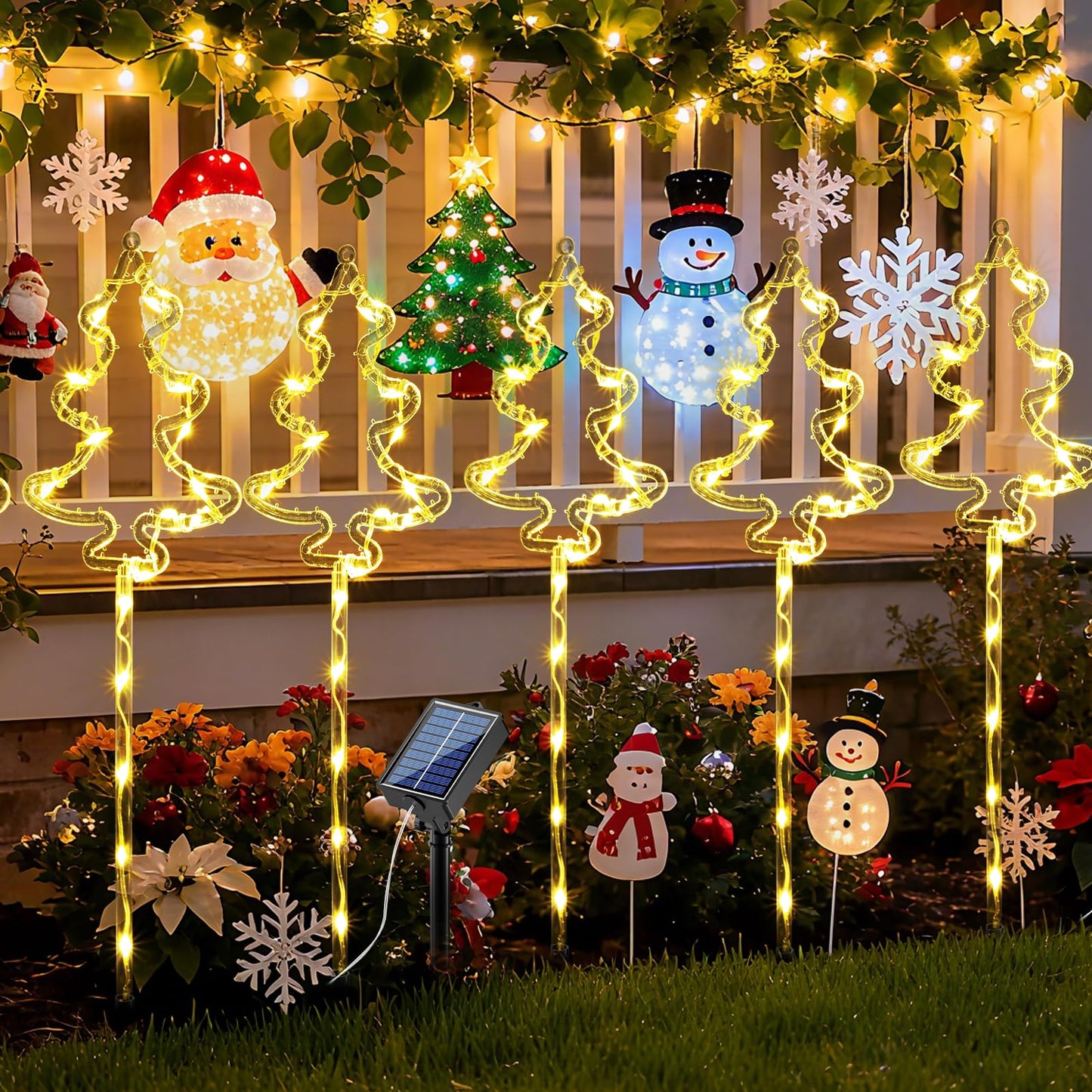 6 Packs Christmas Tree Solar Garden Lights with 8 Light Modes, 21.65 Inches Tall Christmas Outdoor Garden Light with 20 LEDs Each, Solar Outdoor Xmas Decor for Garden, Path, Patio (Warm White)