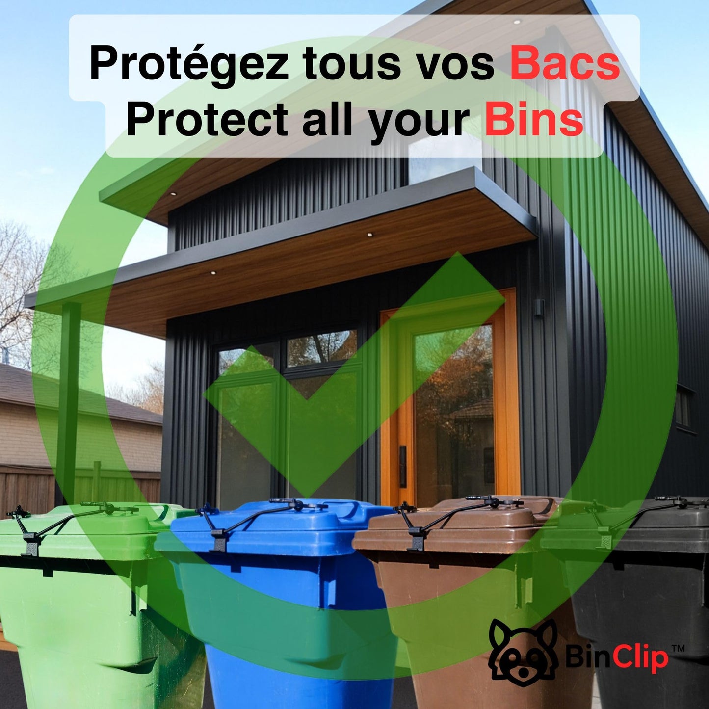 Garbage Bin Lock System – Animal Proof & Wind Resistant | Easy Tool-Free Installation | Fits Outdoor Garbage Cans with Lid Handles
