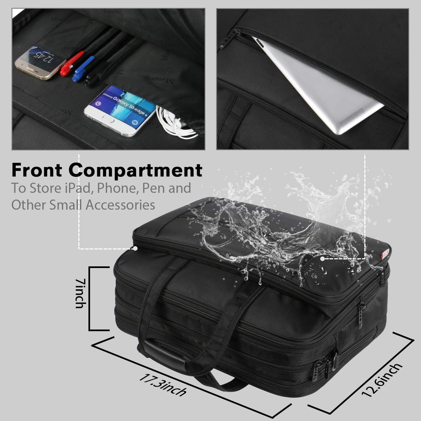 Taygeer 17 Inch Laptop Bag Briefcase Men Professional Waterproof Messenger Bag, Expandable Business Computer Bag ，Black