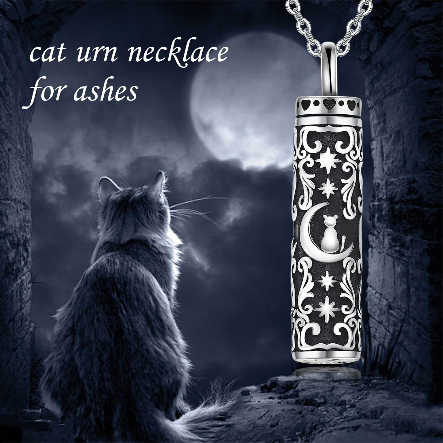 Cat Urn Necklace for Ashes Sterling Silver Pet Cremation Memorial Keepsake Jewelry for Ashes for Women Girls