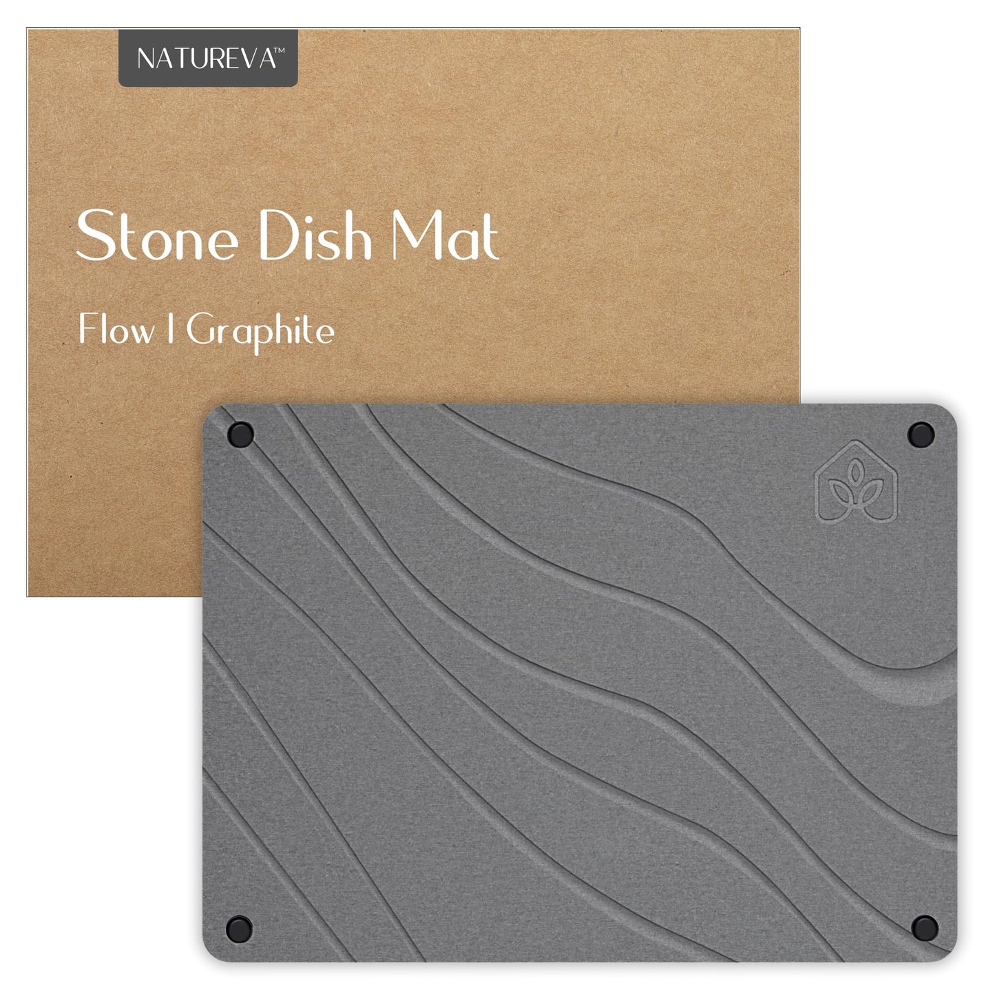 Natureva Stone Dish Drying Mat - Super Absorbent, Quick Dry Diatomite Mats for Kitchen Counter - Made of Natural Diatomaceous Earth Absorbing Water Instantly - Flow - Graphite