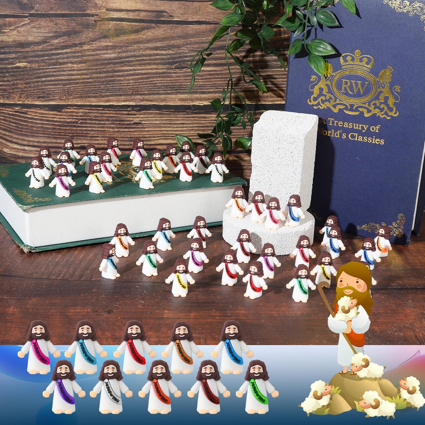 Little Jesus Figures, Mini Jesus Figurines in Bulk, Multicolor Tiny Miniature Jesus Figures for Hide and Seek, Religious Party Favors, Sunday School, Baptism Gift, Easter Egg Stuffers(120)