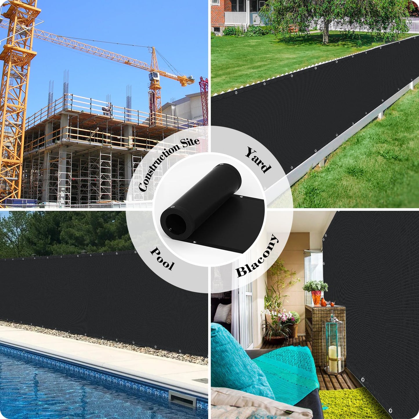 Fence Privacy Screen,4' x 25' Black Heavy Duty Decorative Fences Windscreen Fabric Privacy Screen Covering Chain Link Mesh Fencing Shade Cover for Outdoor Patio, Backyard, Pool, Deck