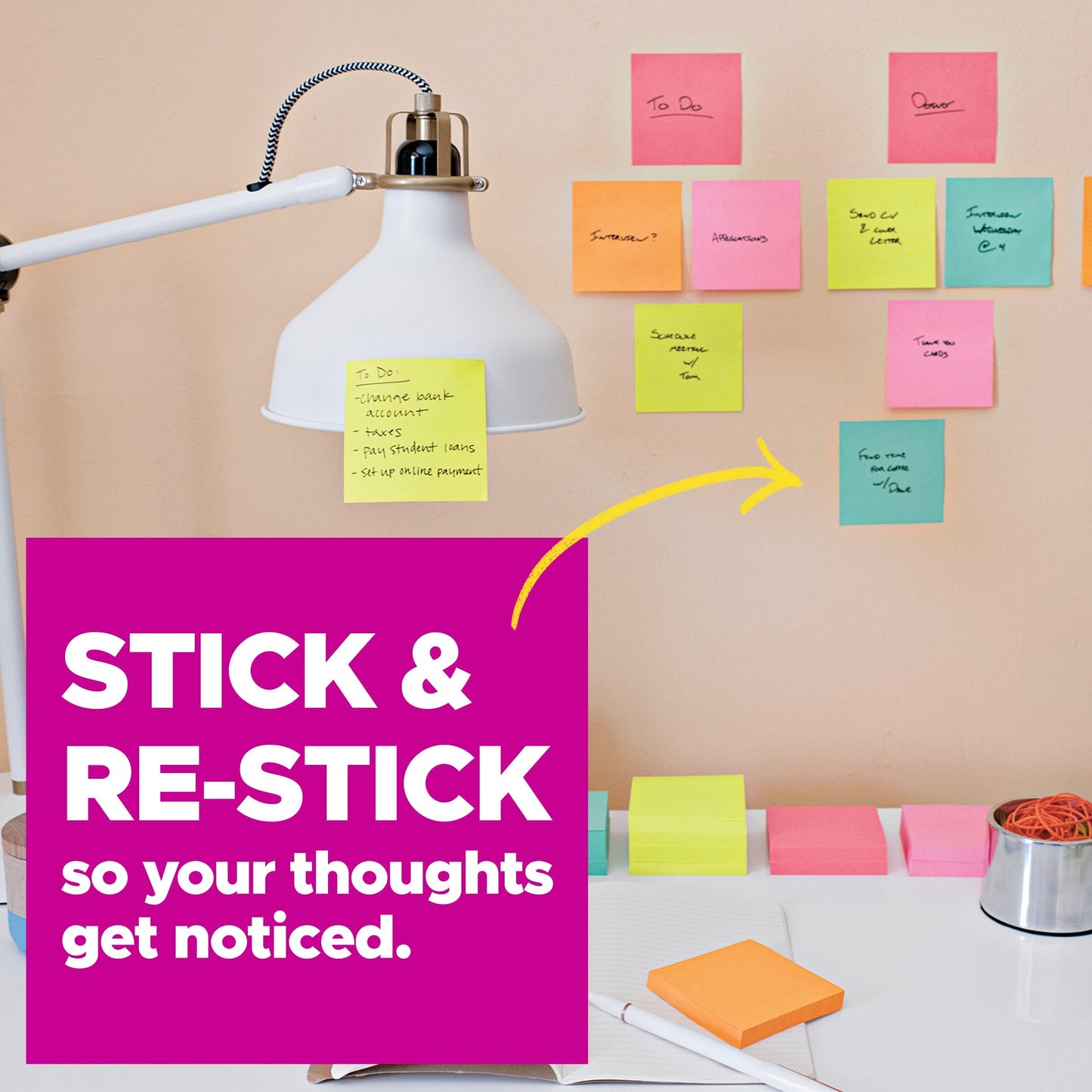 Post-it Super Sticky Notes, 4x4 in, 12 Pads, 2x the Sticking Power, Canary Yellow, (675-12SSCP)